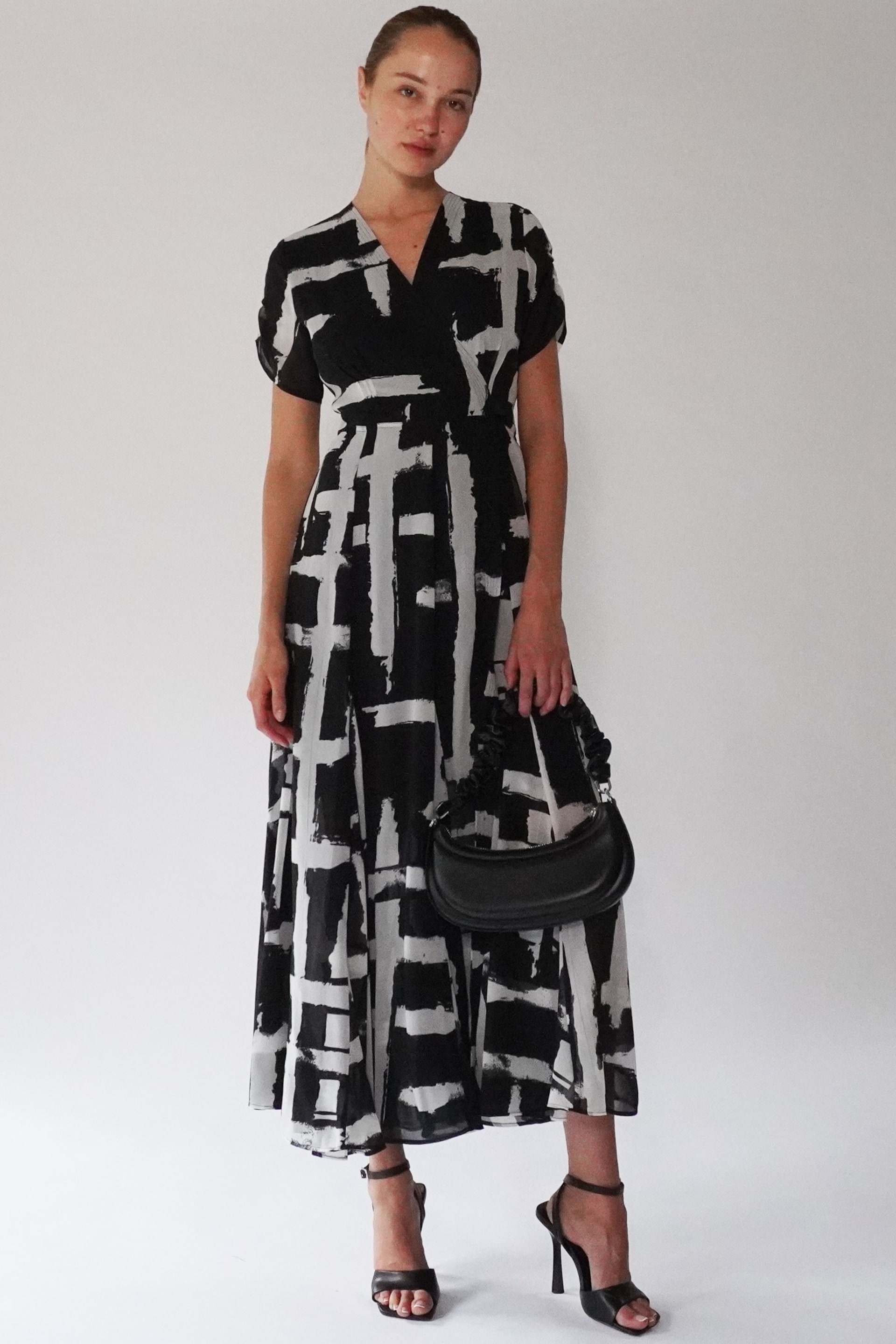 Religion Black White Wrap Dress With Full Skirt - Image 6 of 6