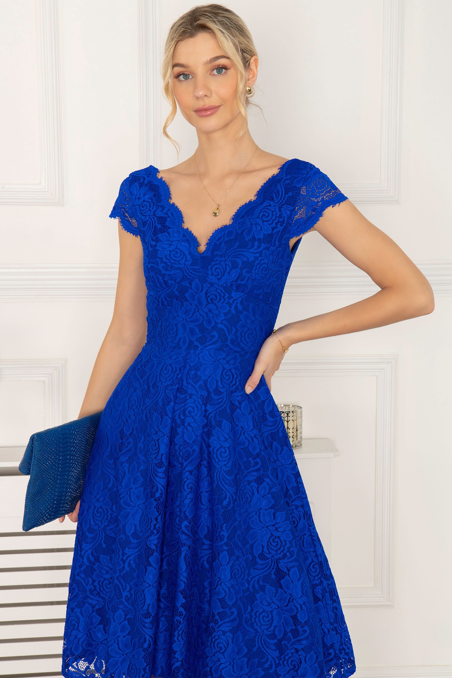 Buy Jolie Moi Blue Cap Sleeve Scalloped Lace Dress from Next Luxembourg