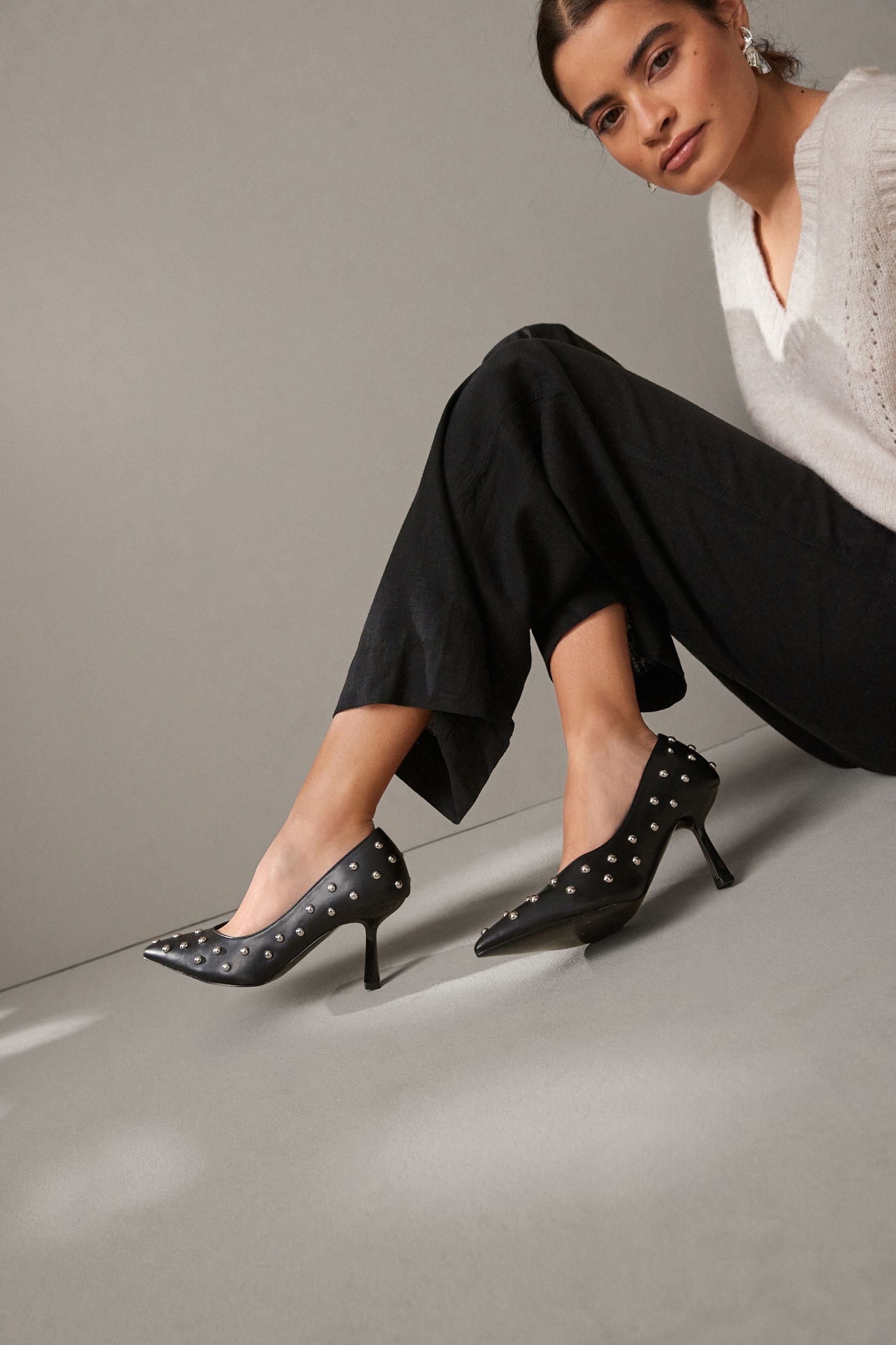 Buy Black Forever Comfort Studded Court Shoes from Next Luxembourg