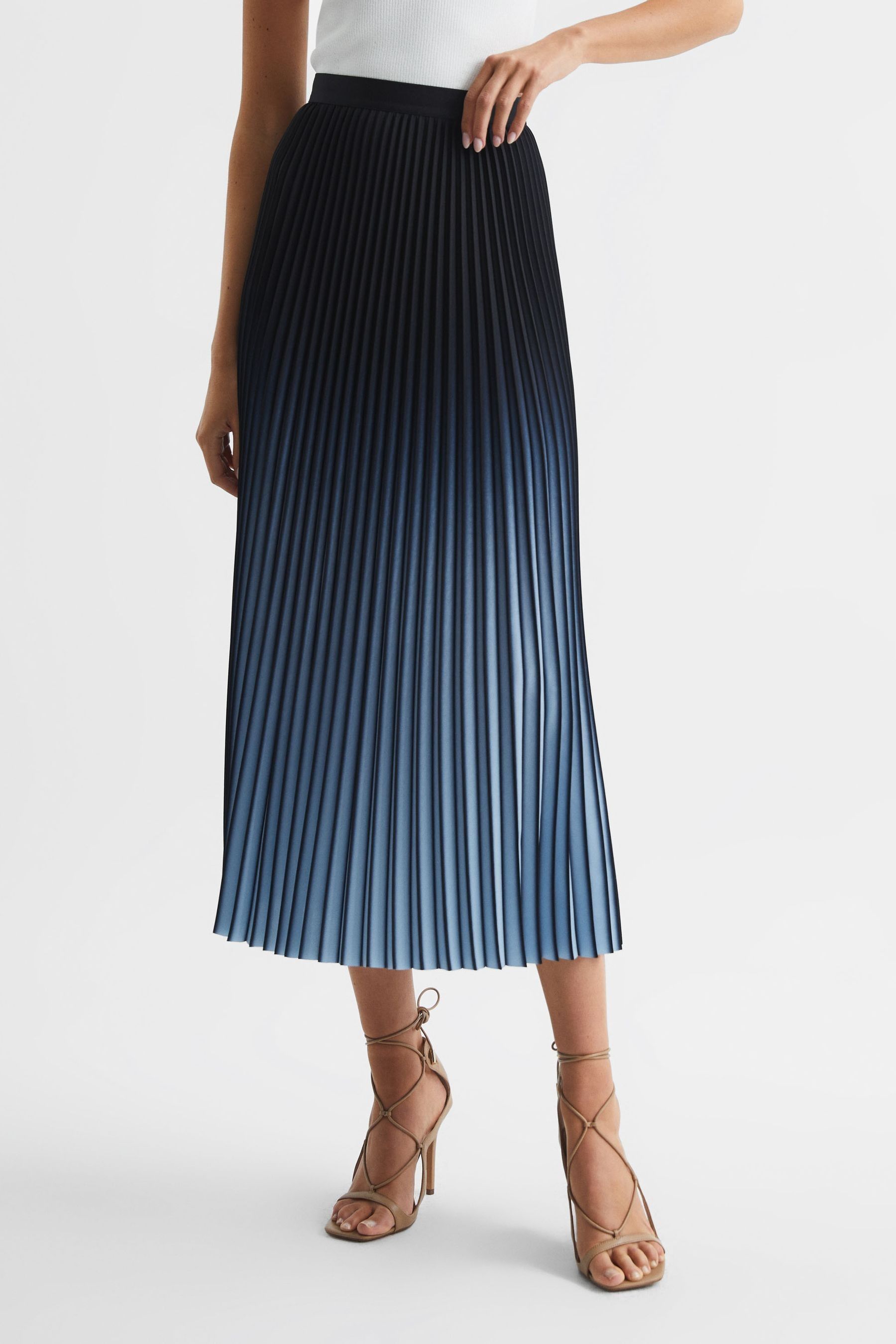 Blue pink ombre pleated skirt outlet