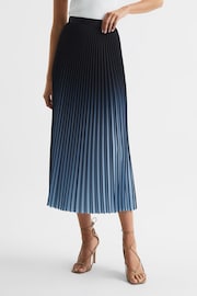 Reiss Bright Blue Marlie Ombre Pleated Midi Skirt - Image 1 of 6