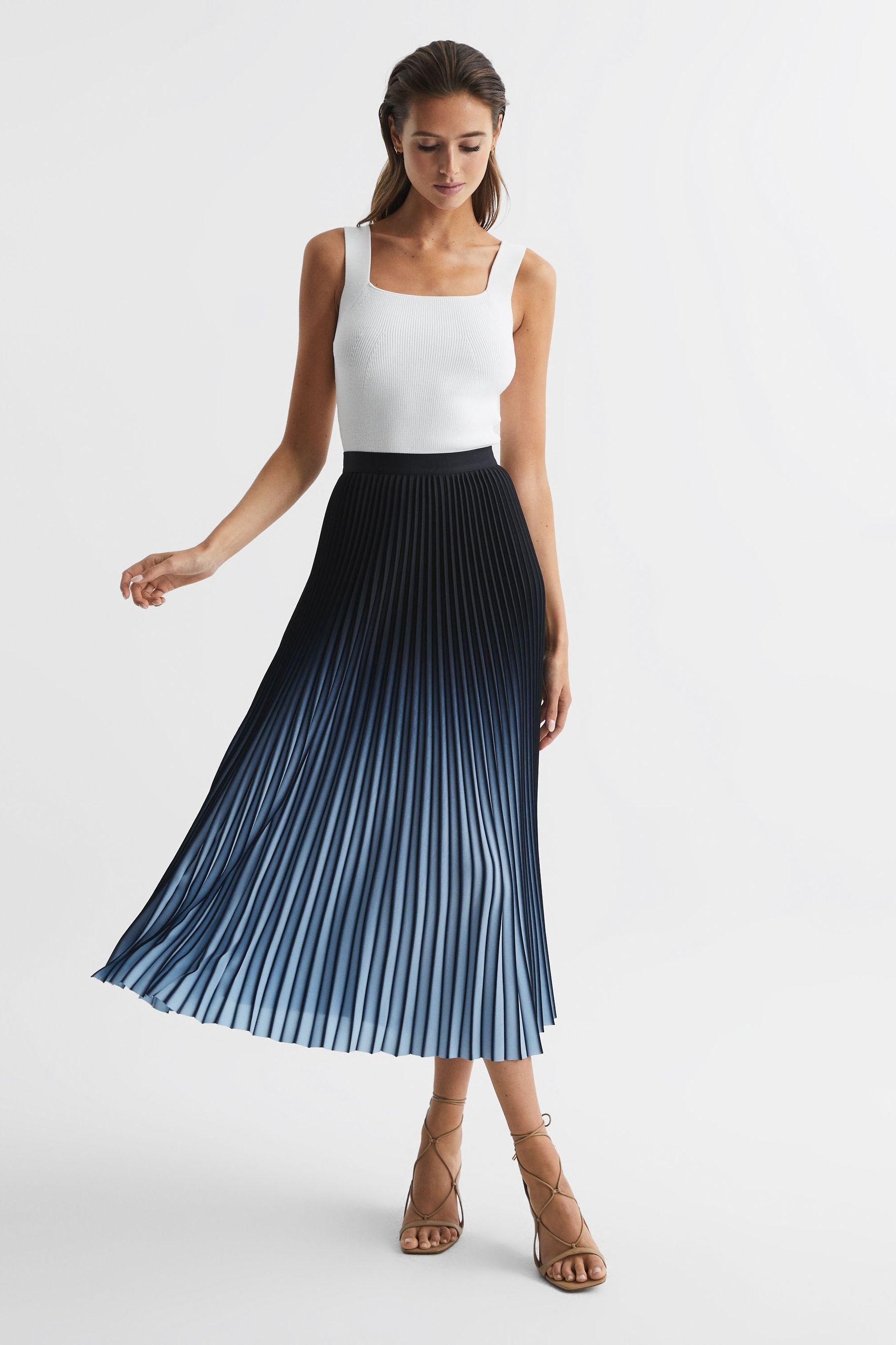 Buy Reiss Bright Blue Marlie Ombre Pleated Midi Skirt from Next Luxembourg