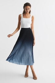 Reiss Bright Blue Marlie Ombre Pleated Midi Skirt - Image 3 of 6