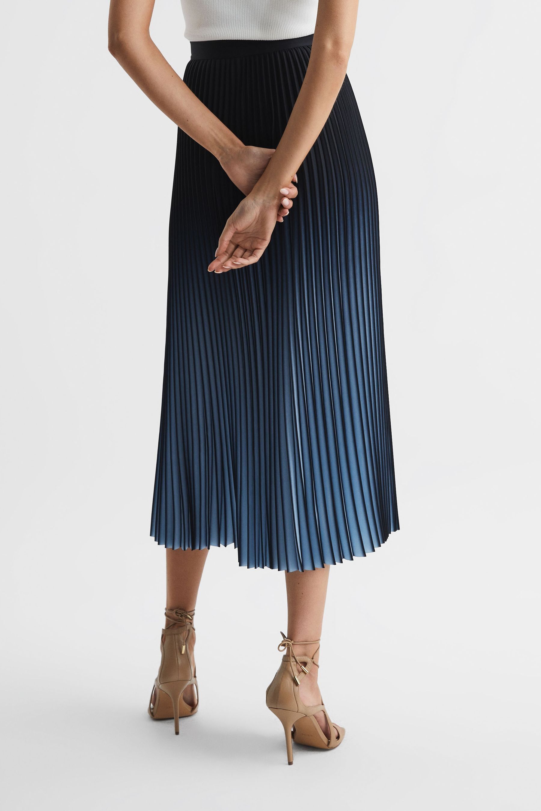 Reiss Blue Pleated Ombre Skirt UK 12 main image 1