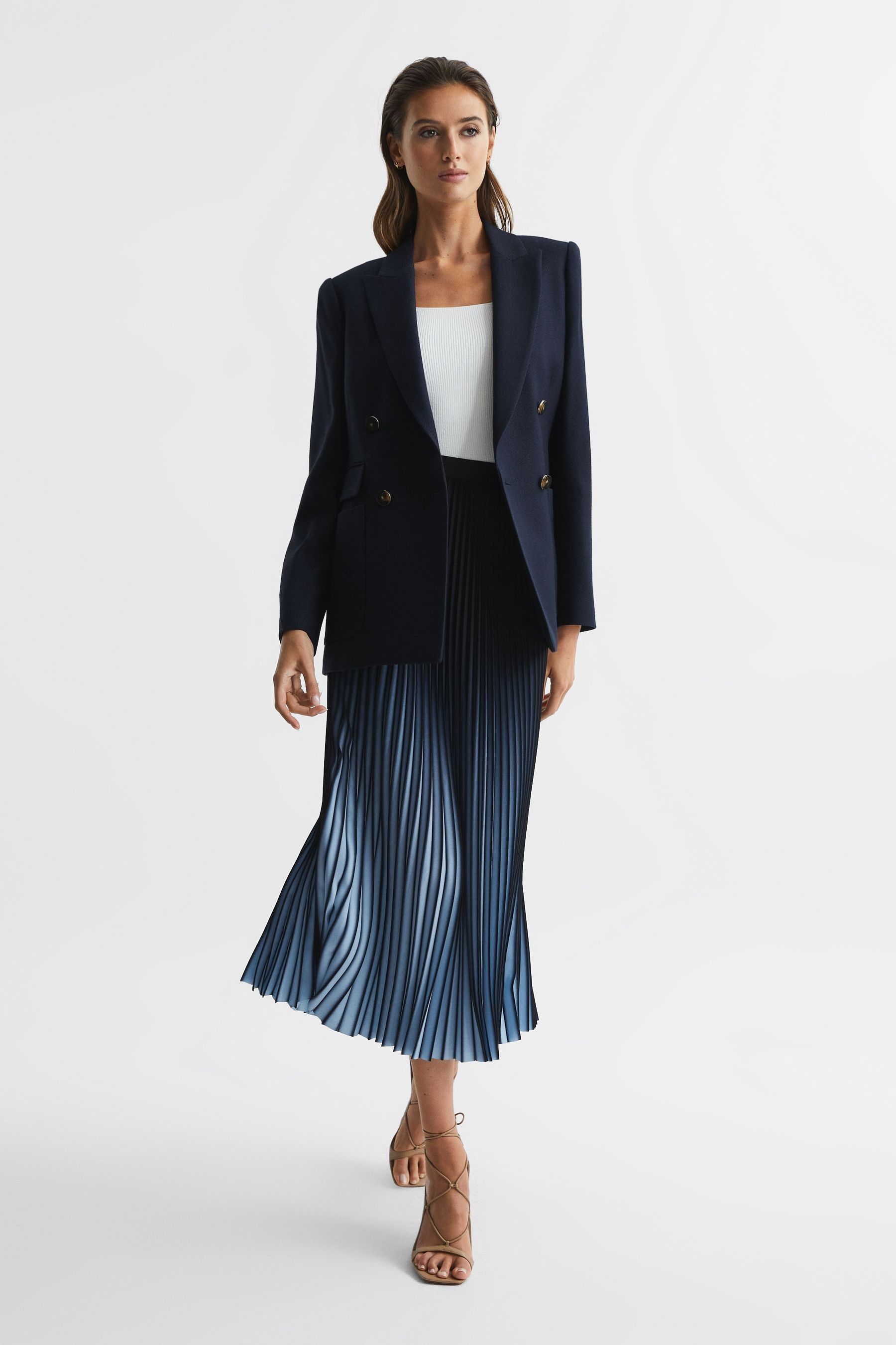 Reiss Blue Pleated Ombre Skirt UK 12