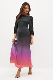 Olivia Rubin Lara Ombre Black Midi Dress with Puff Sleeve and a Fitted Waist - Image 1 of 4
