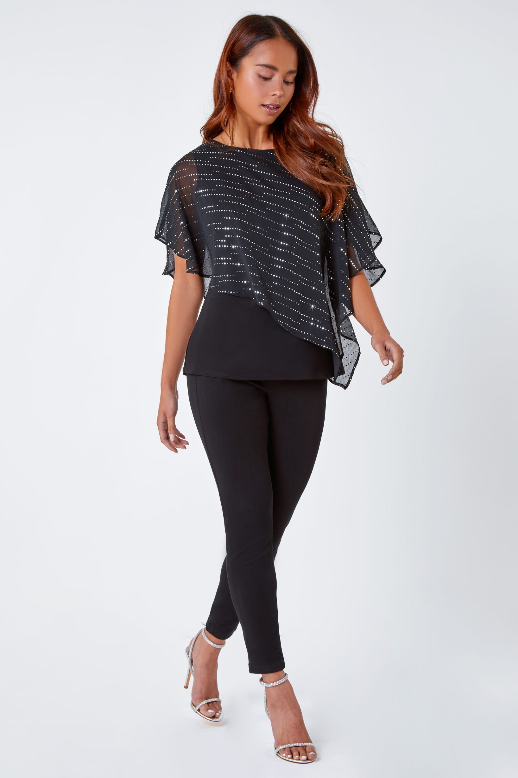 Buy Roman Black Petite Shimmer Chiffon Overlay Top from the Next UK online shop