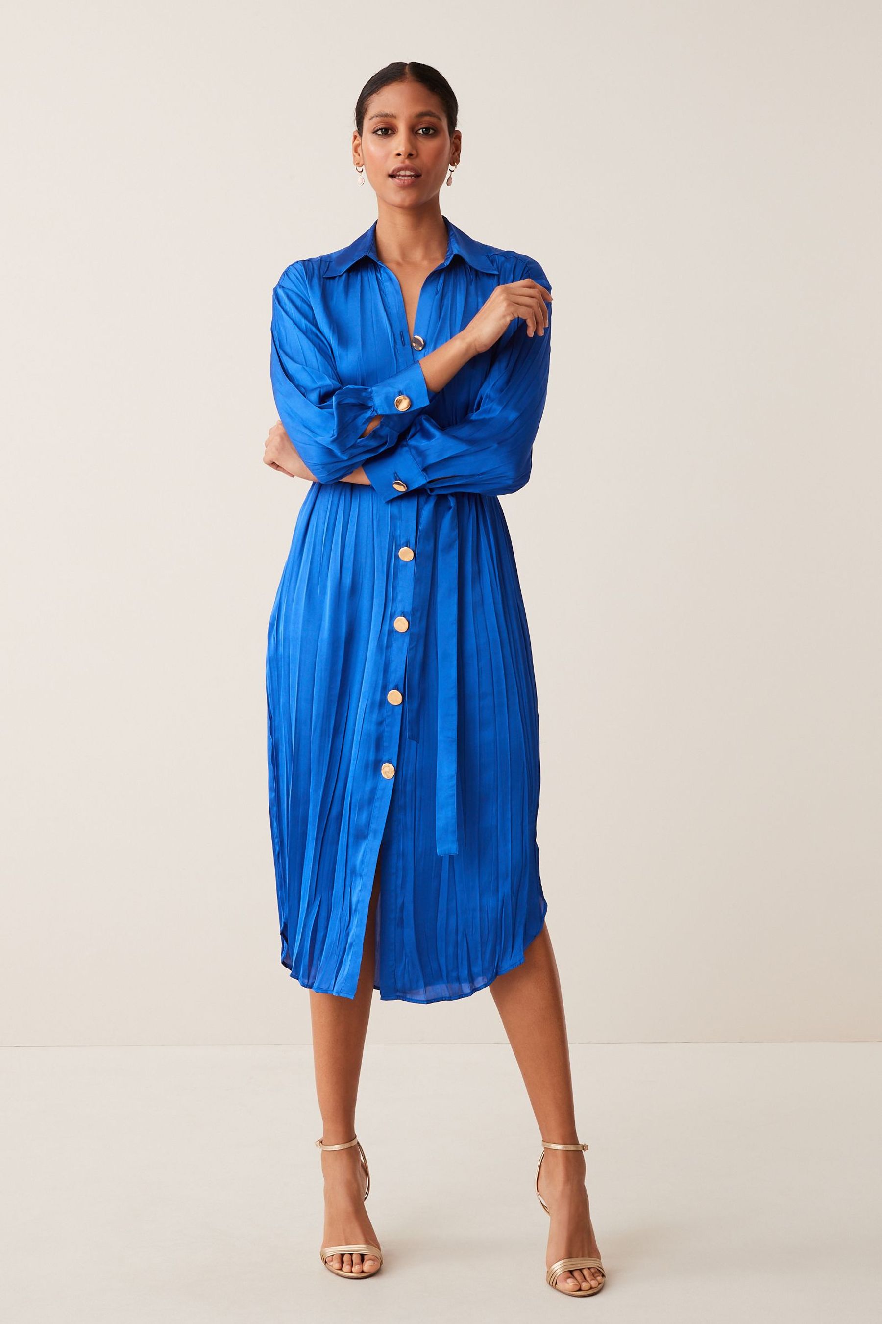 Satin midi shirt dress 2025