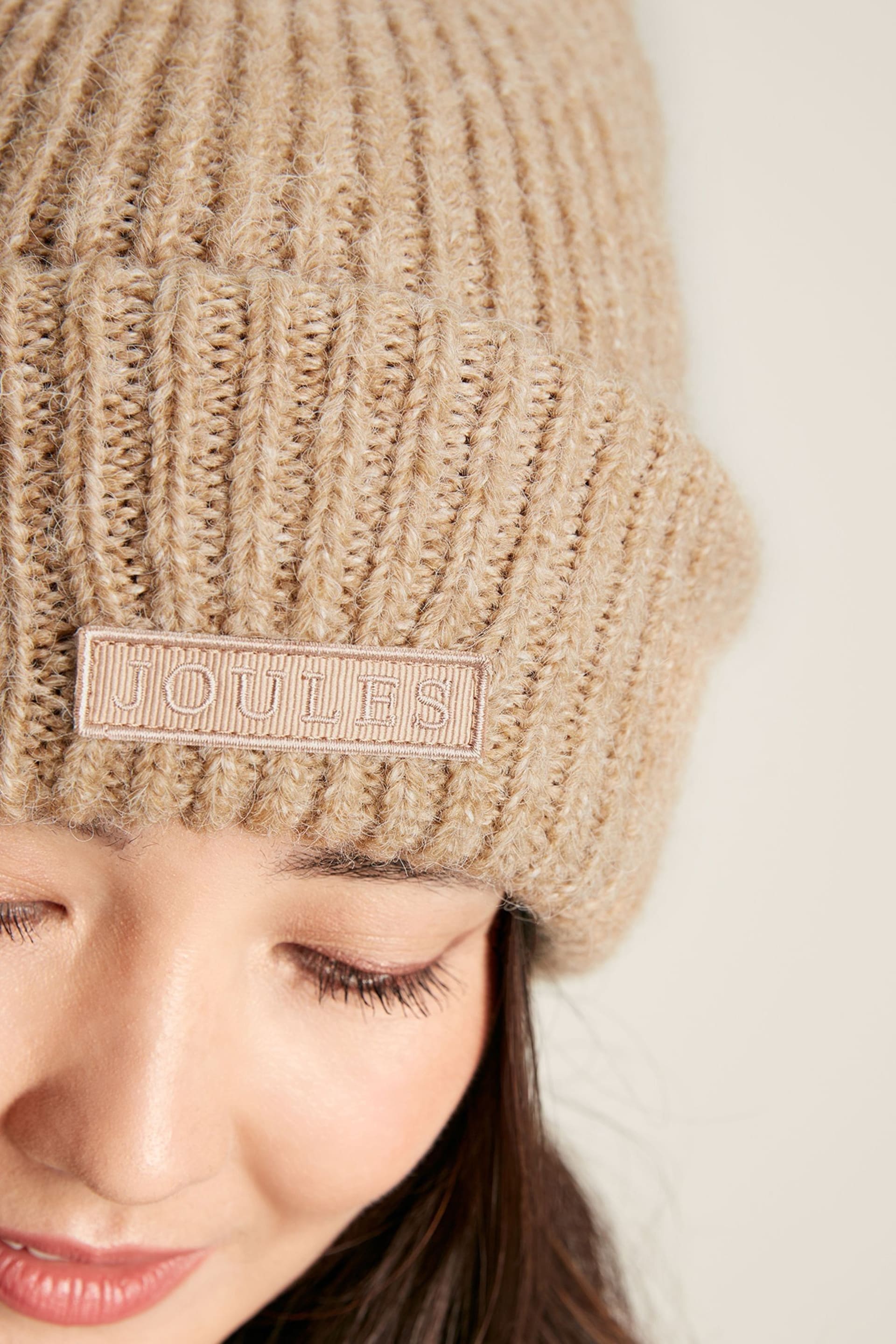 Joules Eloise Oat Oversized Knitted Beanie Hat - Image 2 of 5