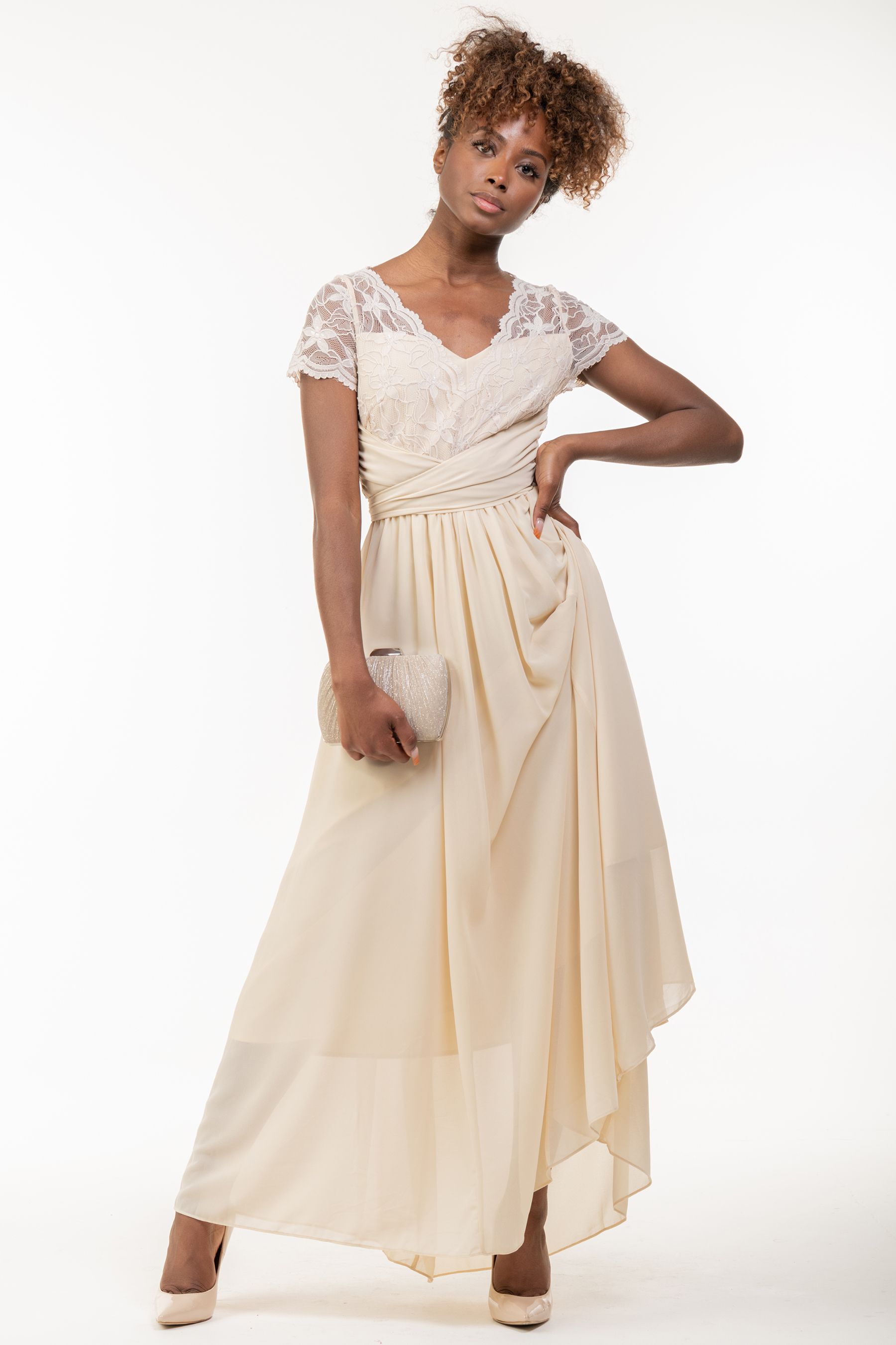 Buy Jolie Moi Short Sleeve Lace Maxi Chiffon Dress from Next Luxembourg