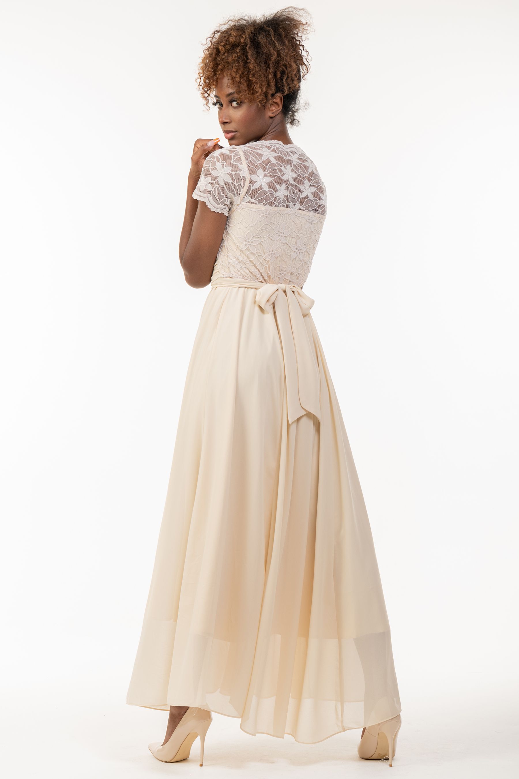 Buy Jolie Moi Short Sleeve Lace Maxi Chiffon Dress from Next Luxembourg