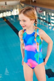 Blue/Pink Tie Dye Sports Swimsuit (3-16yrs) - Image 1 of 7