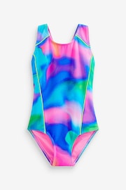 Blue/Pink Tie Dye Sports Swimsuit (3-16yrs) - Image 6 of 7