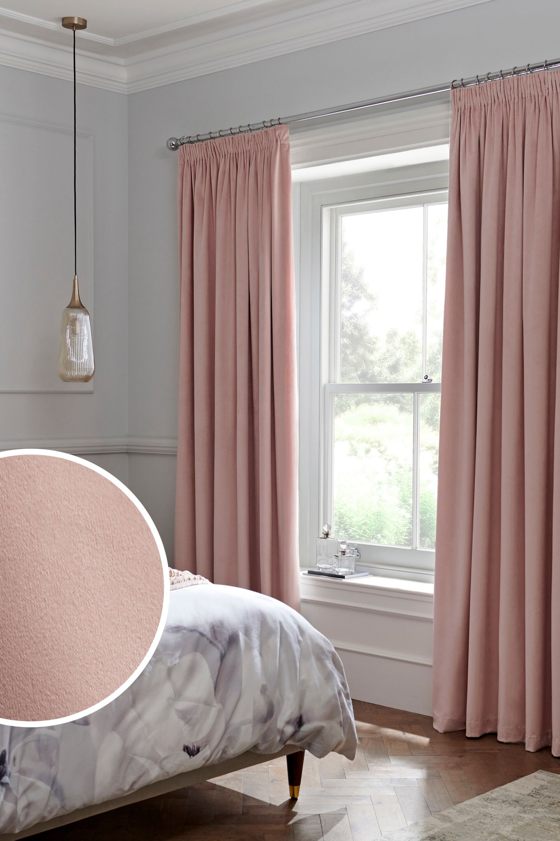 Blush Pink Matte Velvet Pencil Pleat Blackout/Thermal Curtains - Image 1 of 8