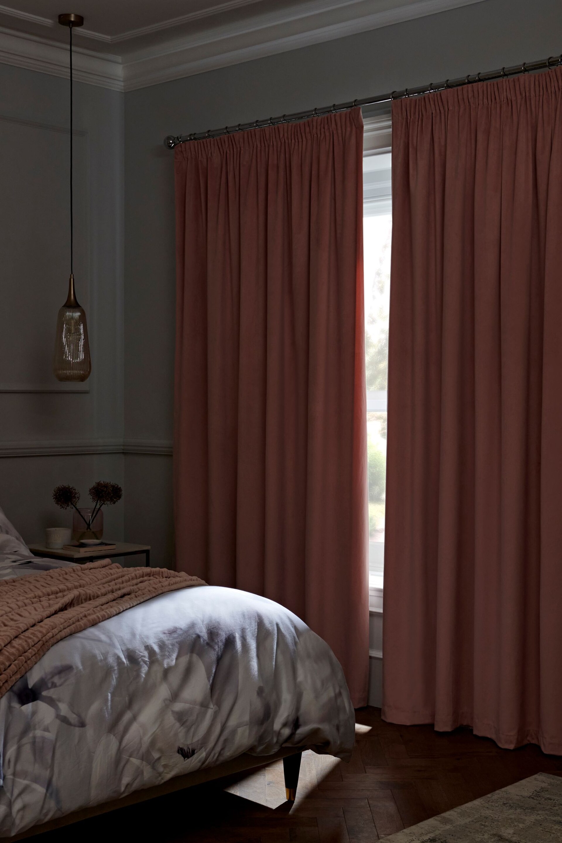 Blush Pink Matte Velvet Pencil Pleat Blackout/Thermal Curtains - Image 3 of 8