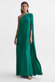 Reiss Green Nina Cape One Shoulder Maxi Dress - Image 1 of 6