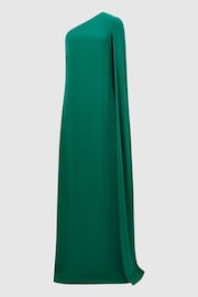 Reiss Green Nina Cape One Shoulder Maxi Dress - Image 2 of 6
