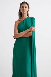 Reiss Green Nina Cape One Shoulder Maxi Dress - Image 3 of 6