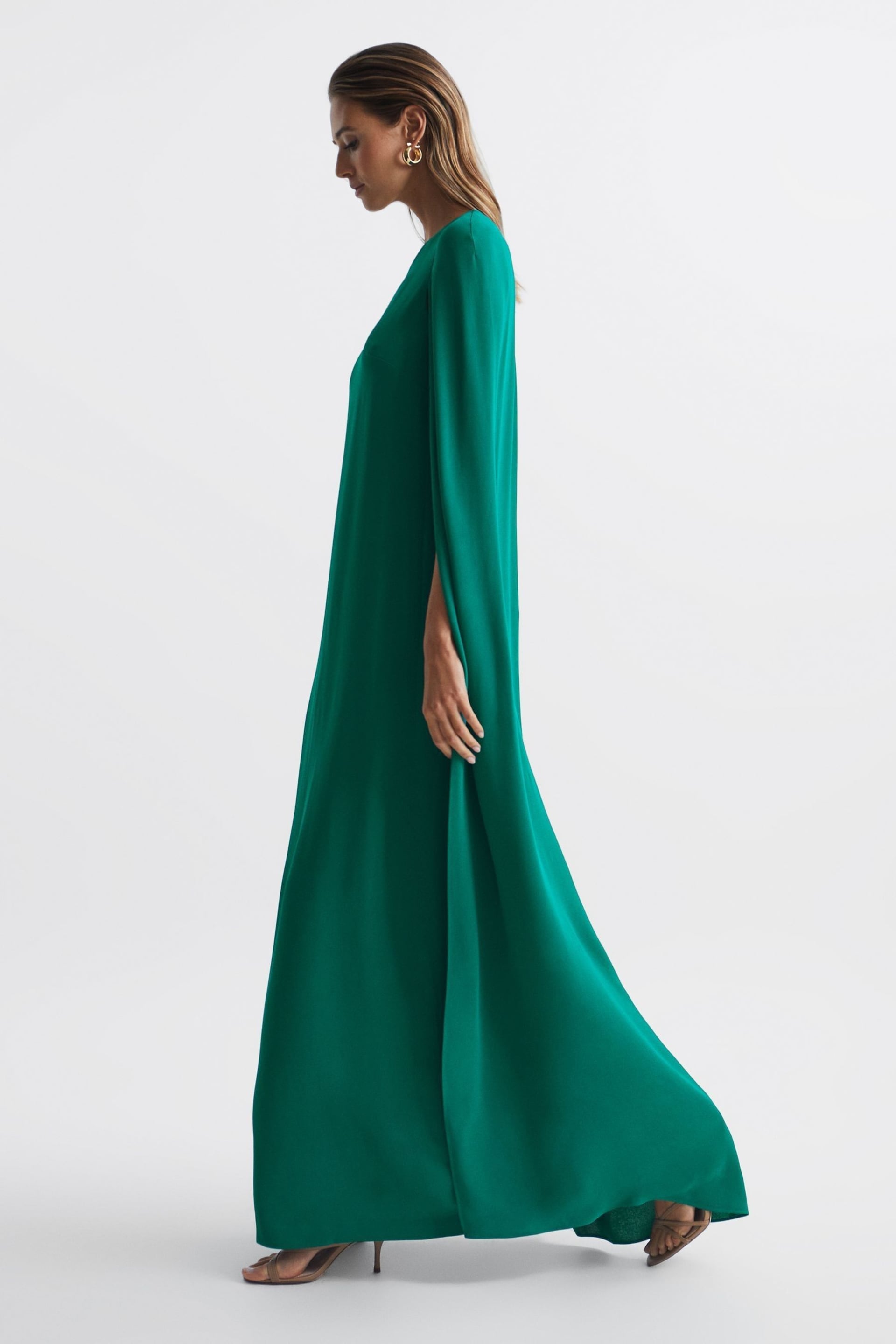 Reiss Green Nina Cape One Shoulder Maxi Dress - Image 6 of 6
