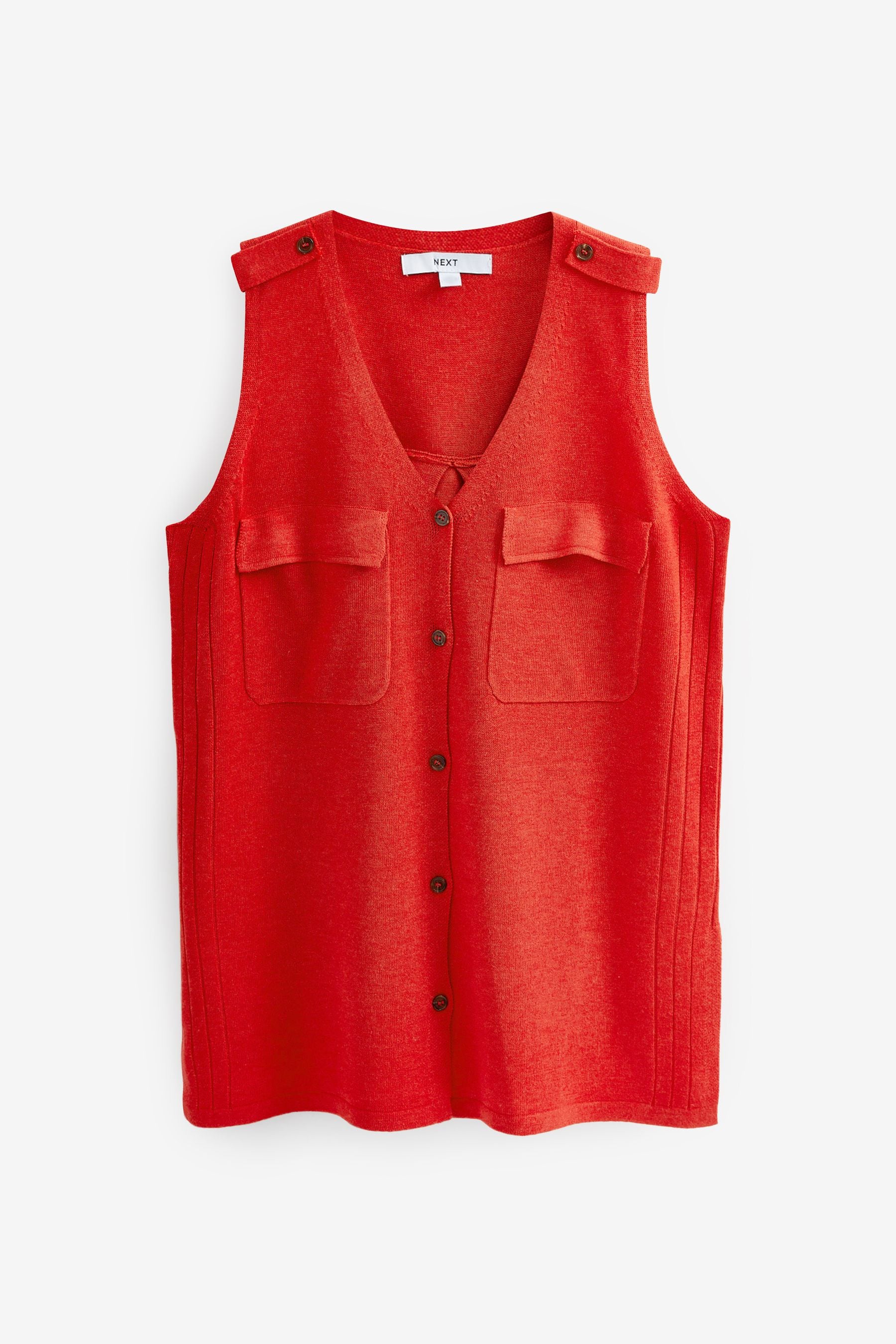 Buy Red Linen Utility Pocket Button Up Vest from Next Luxembourg