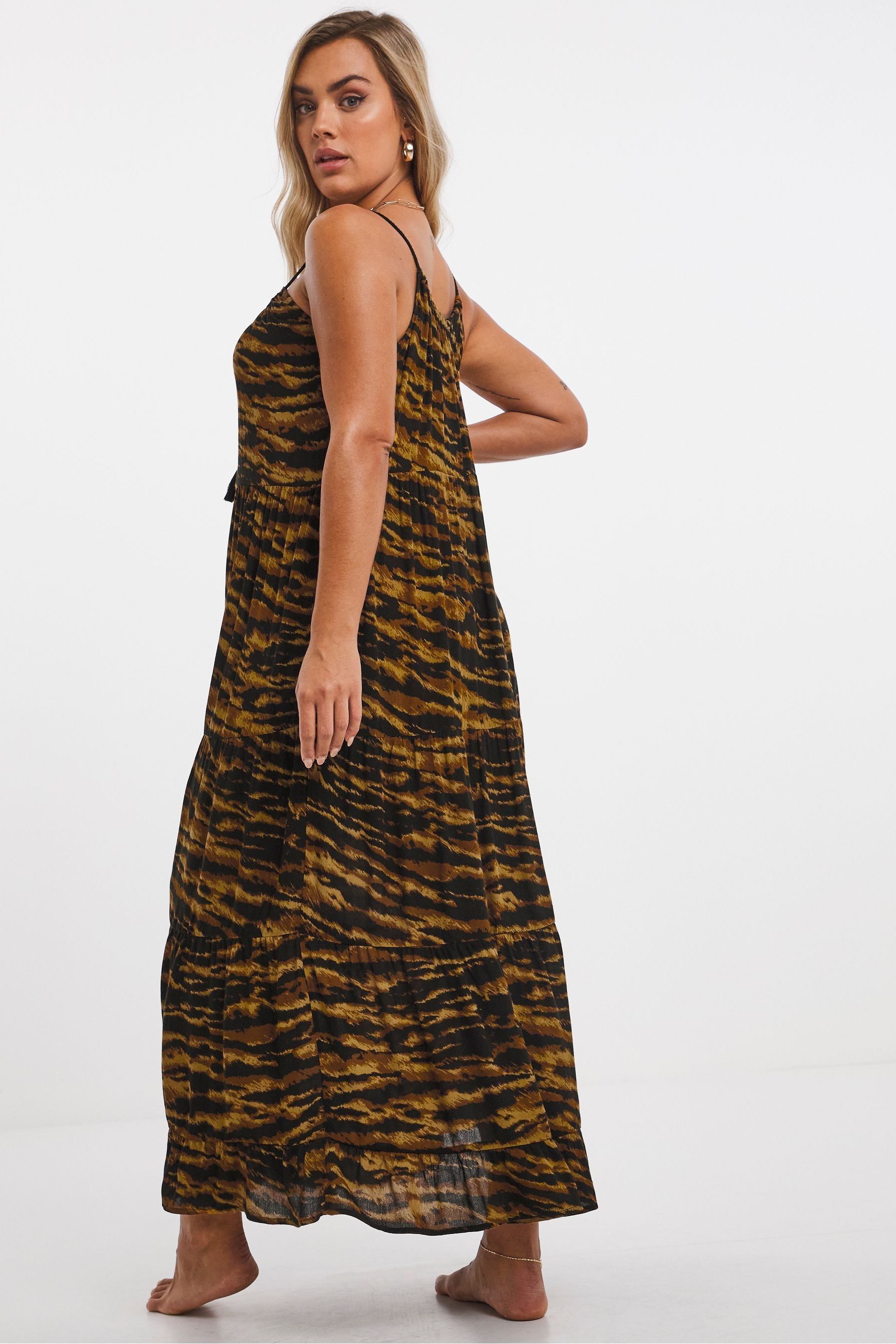 Buy Simply Be Tiger Print Mix And Match Maxi Tired Black Beach Dress from Next Luxembourg