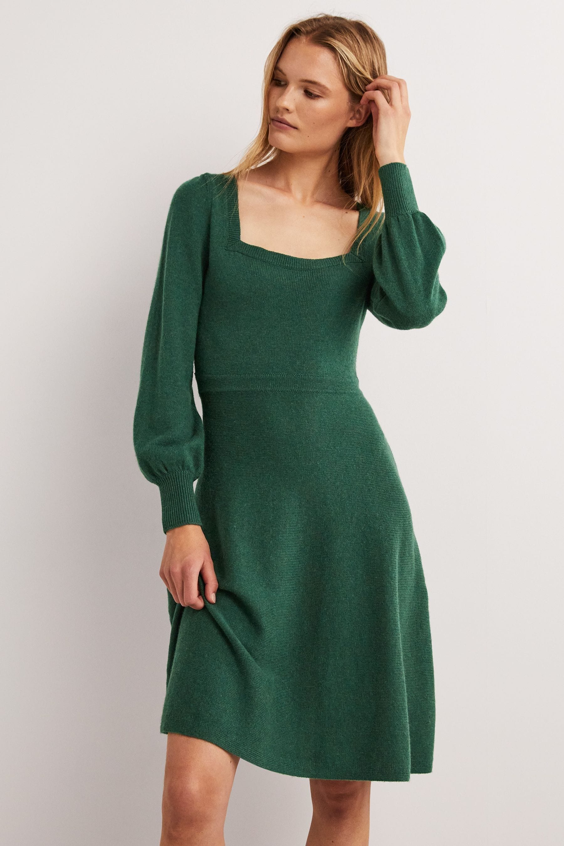 Buy Boden Green Square Neck Knitted Dress from Next Luxembourg