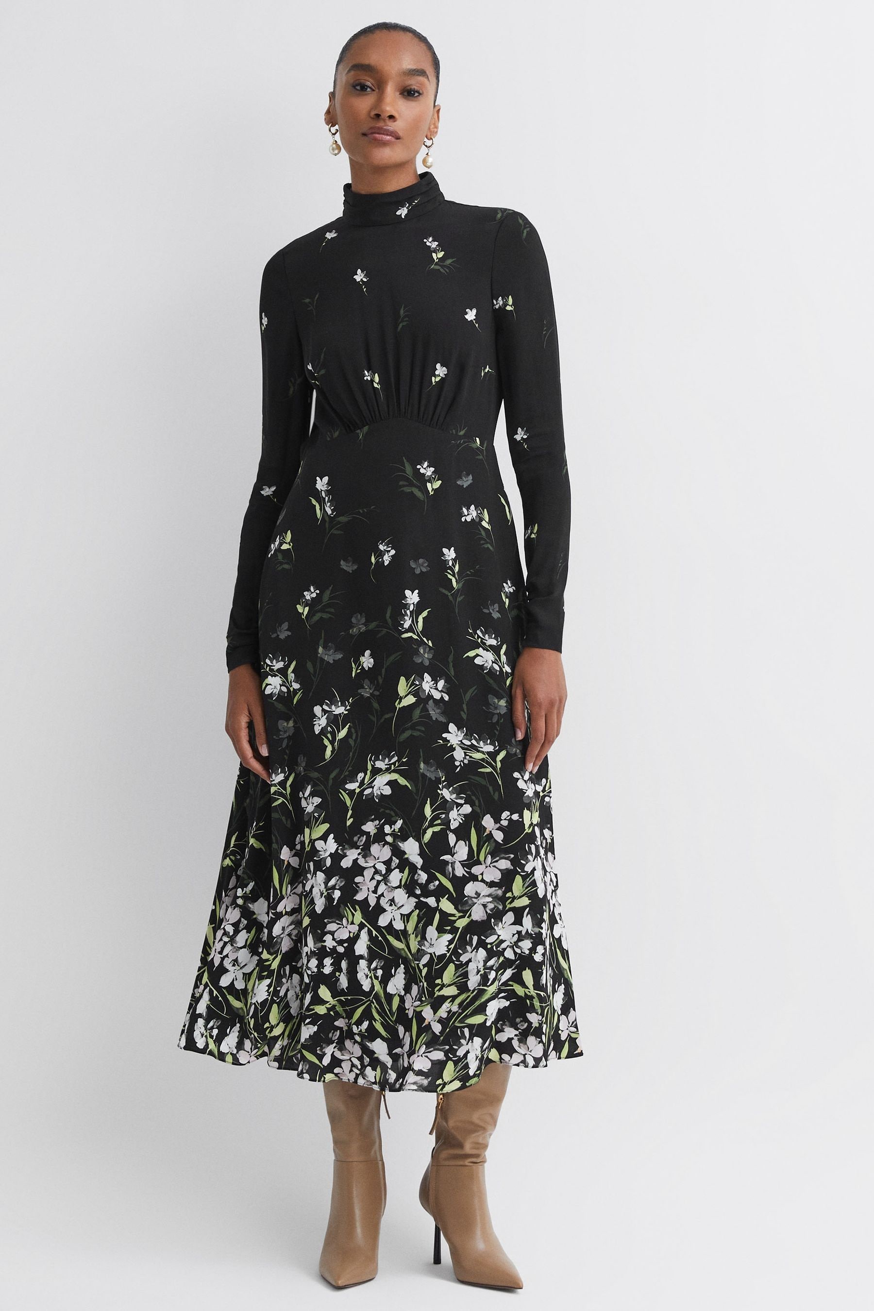 Buy Florere Floral High Neck Midi Dress from Next Luxembourg