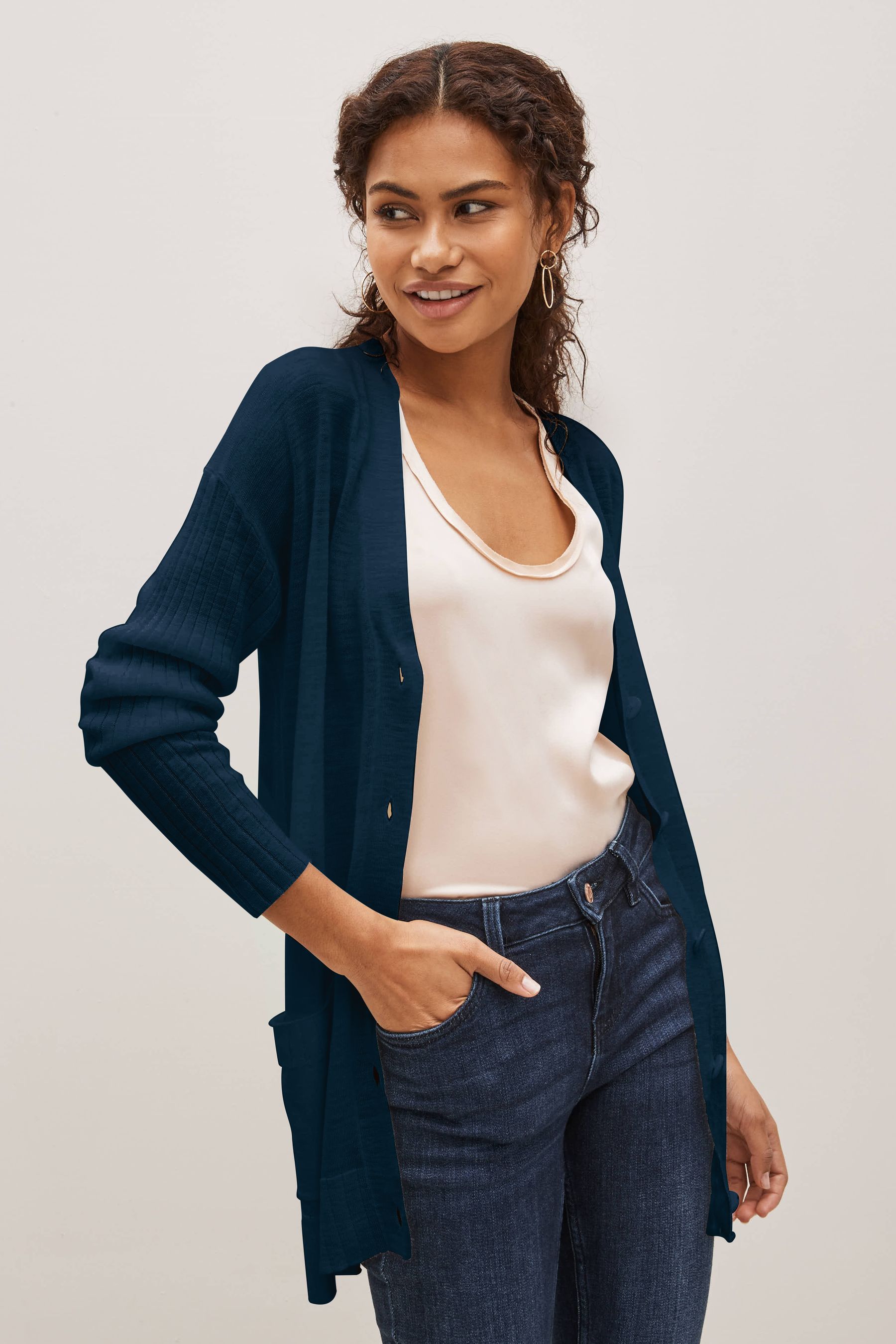 Blue linen cardigan top