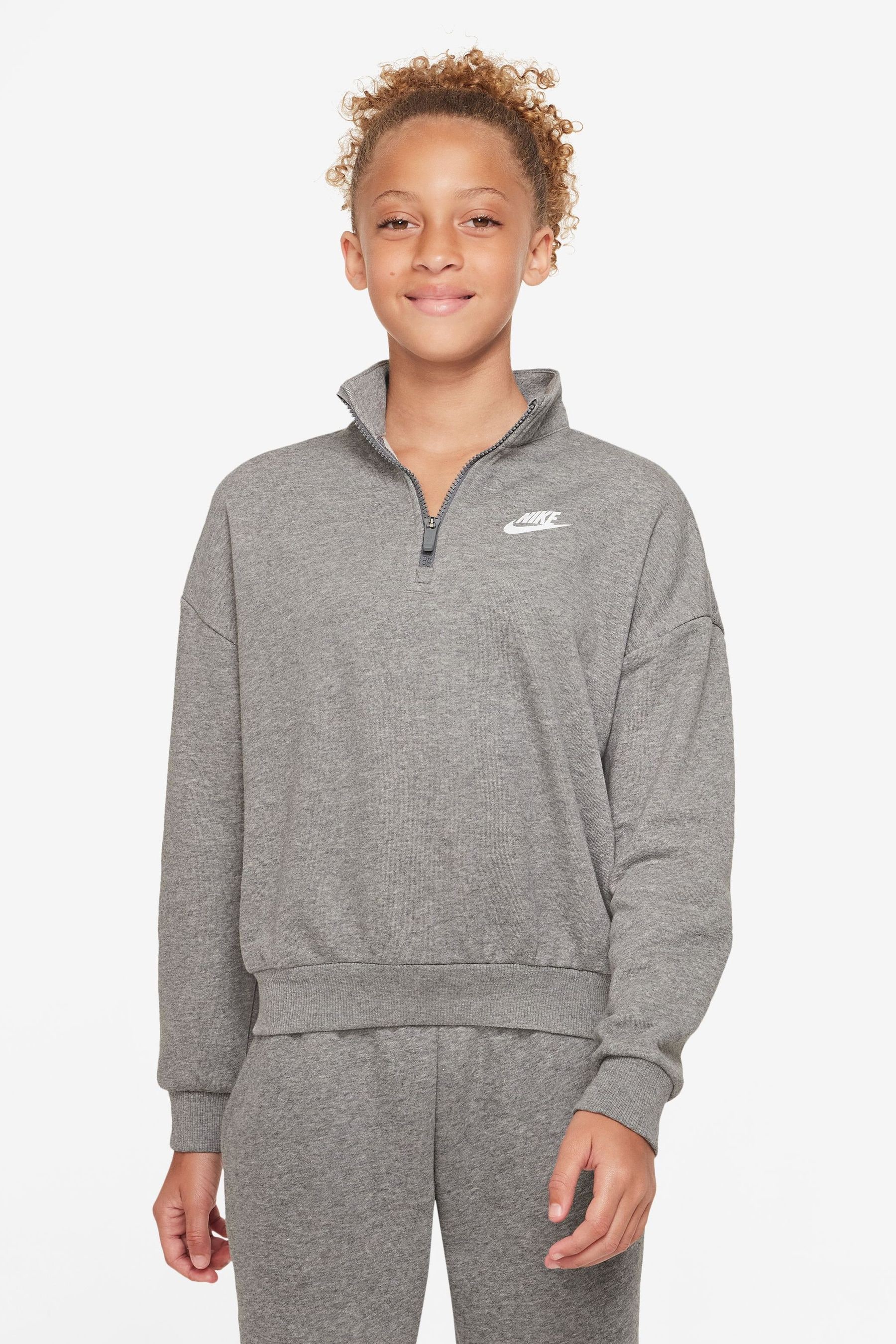 Buy Nike Grey Club Fleece Half Zip Sweatshirt from Next Luxembourg
