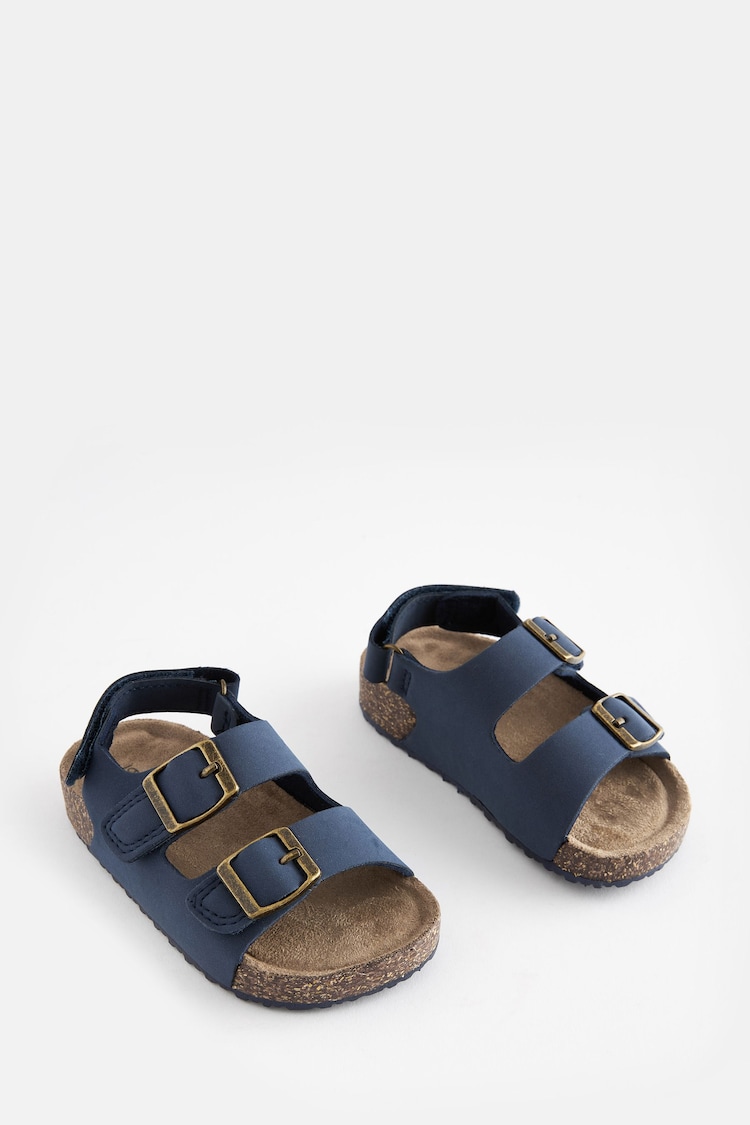 Navy Blue Standard Fit (F) Double Buckle Cushioned Footbed Sandals - Image 2 of 7