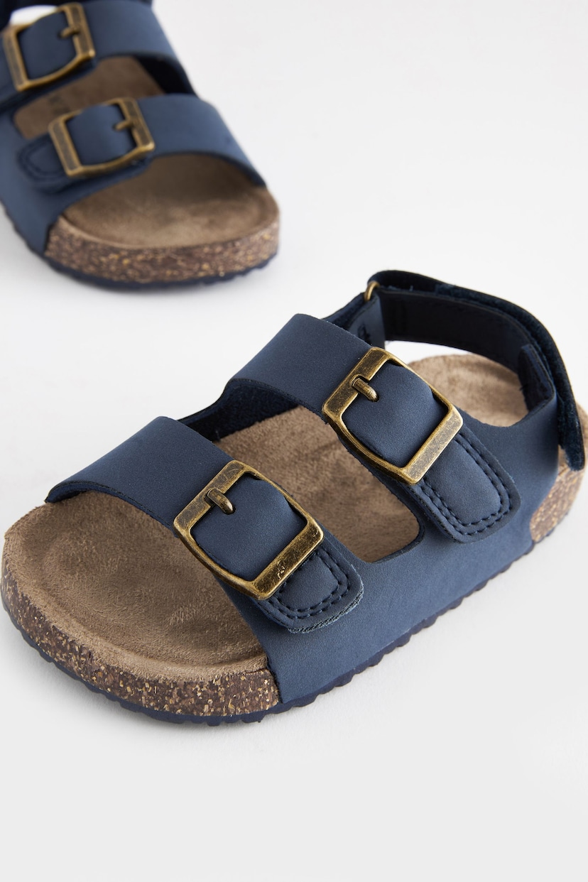 Navy Blue Standard Fit (F) Double Buckle Cushioned Footbed Sandals - Image 4 of 7