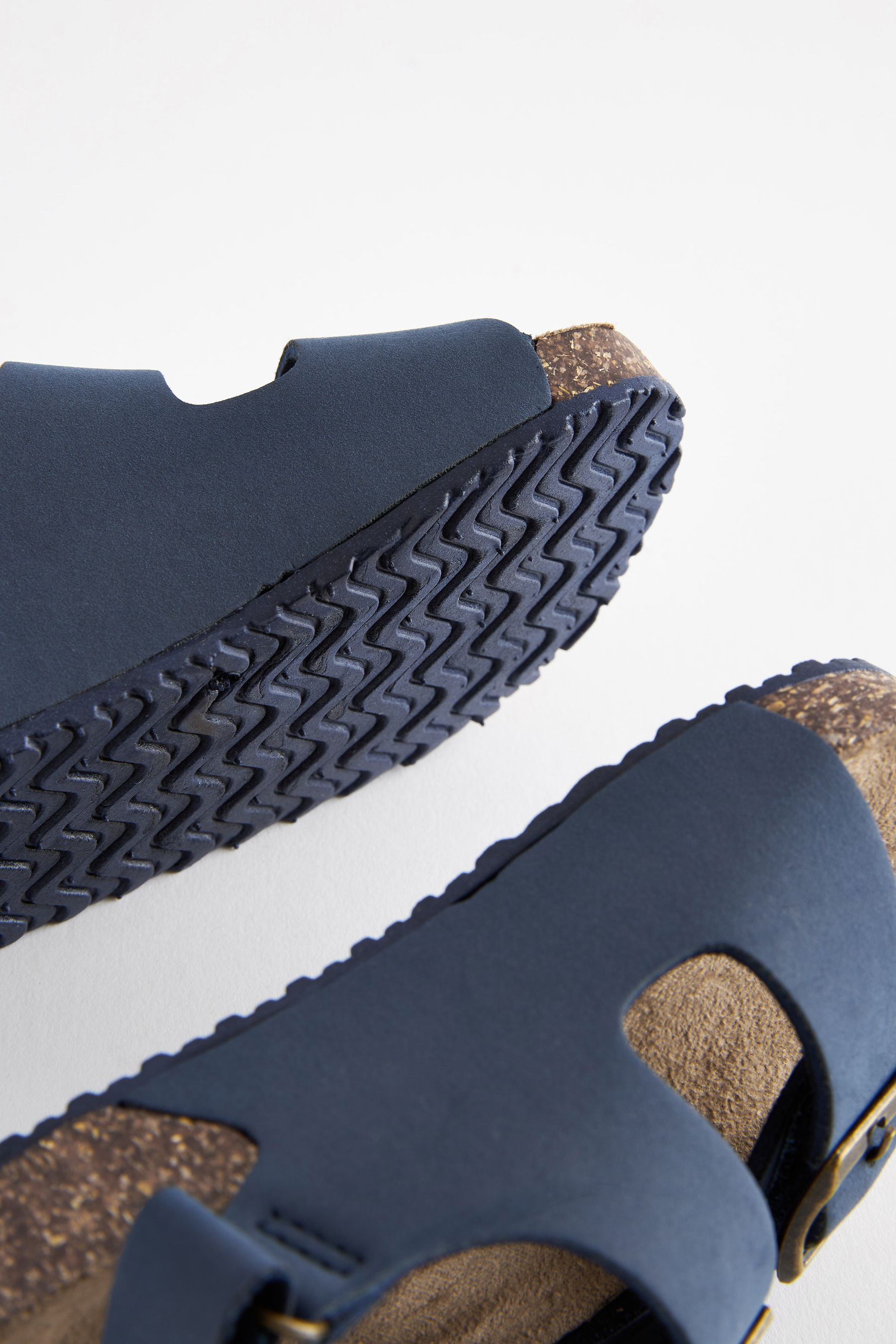 Navy blue footbed sandals clearance