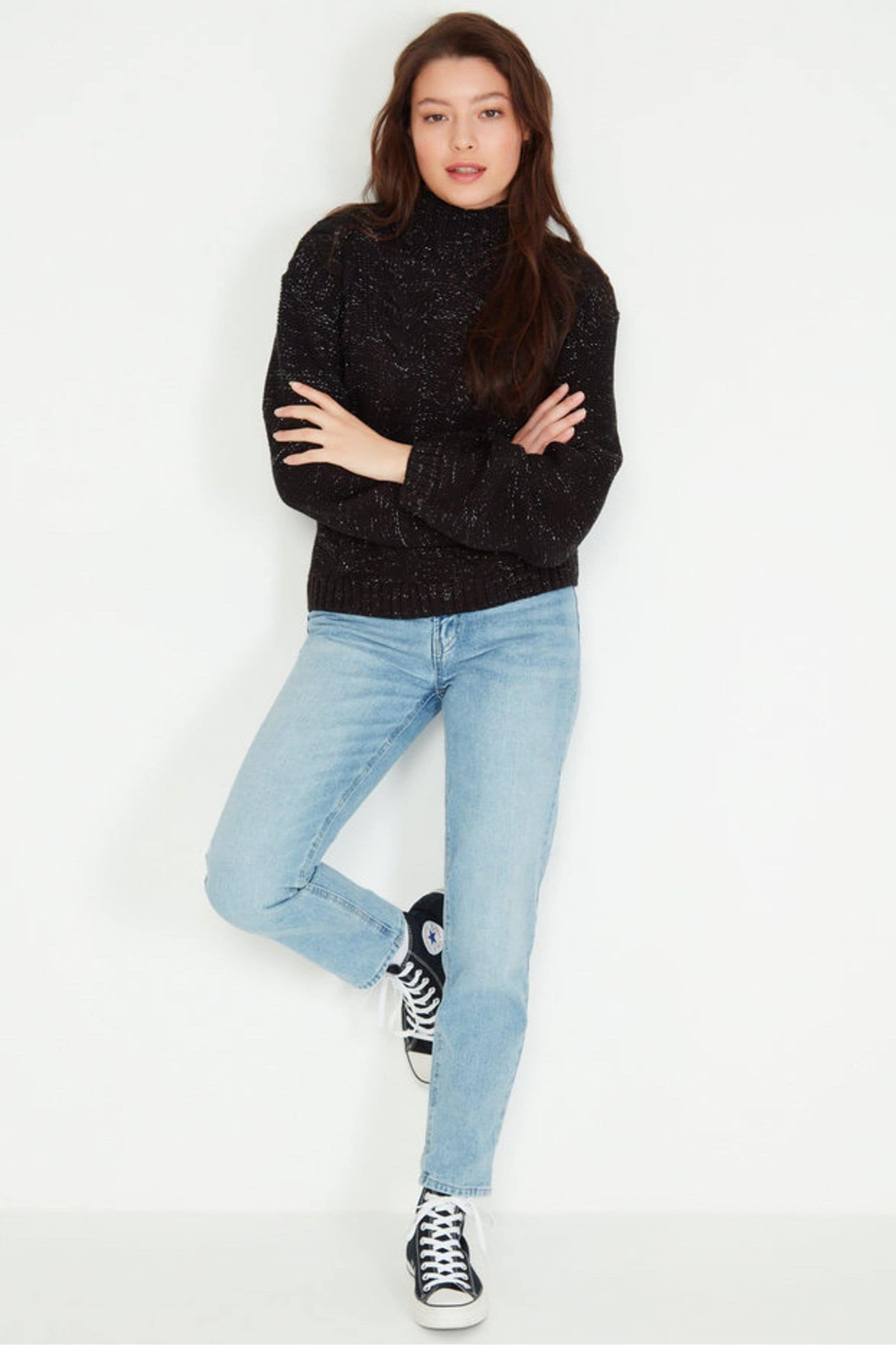 Buy Kylie Teens Glitter Yarn Black Jumper from Next Luxembourg