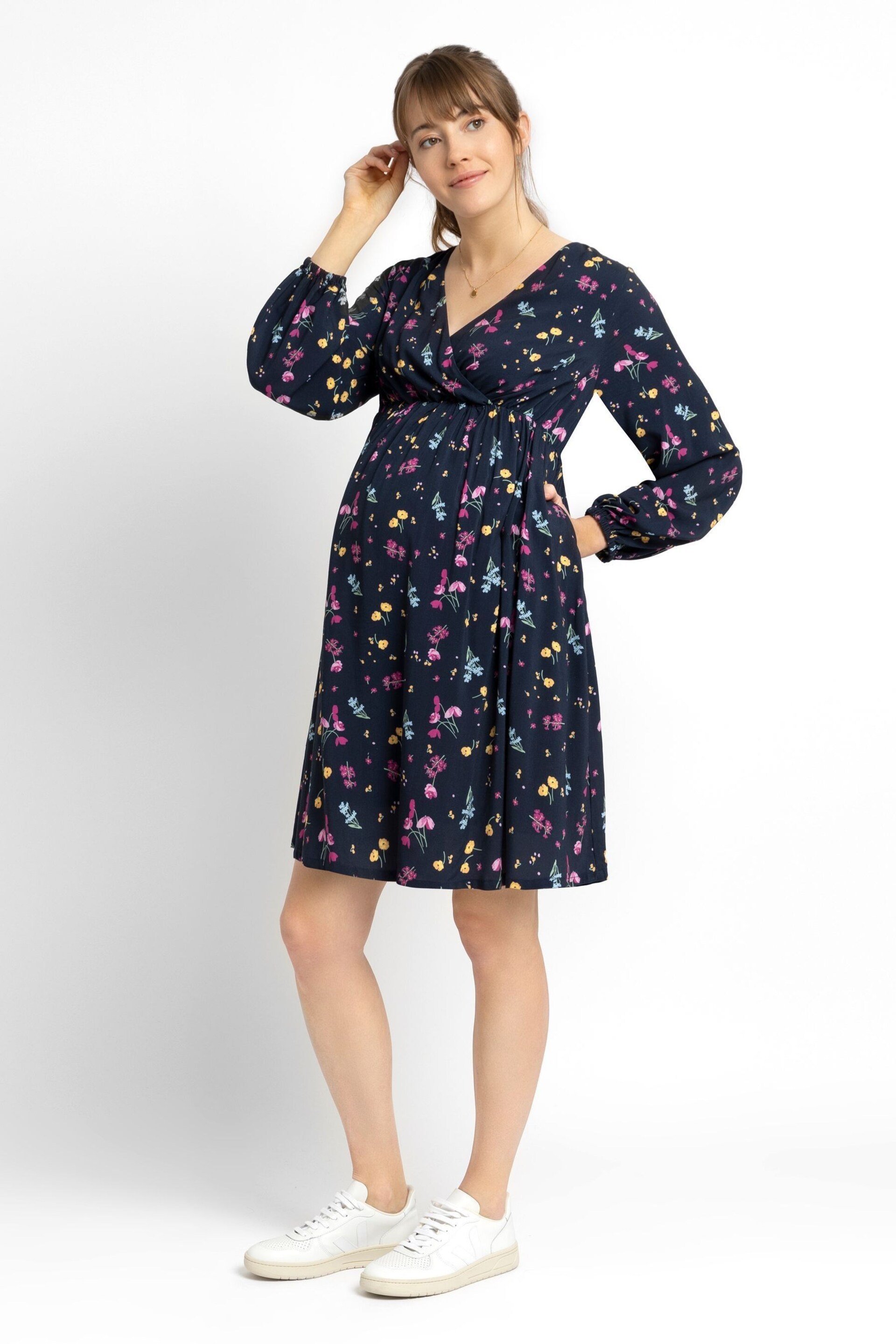 JoJo Maman Bébé Navy Floral Wrap Maternity Dress - Image 2 of 4