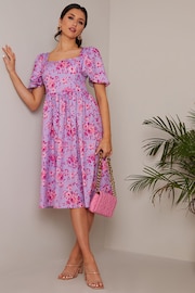 Chi Chi London Purple Square Neck Ditsy Floral Midi Dress - Image 1 of 4