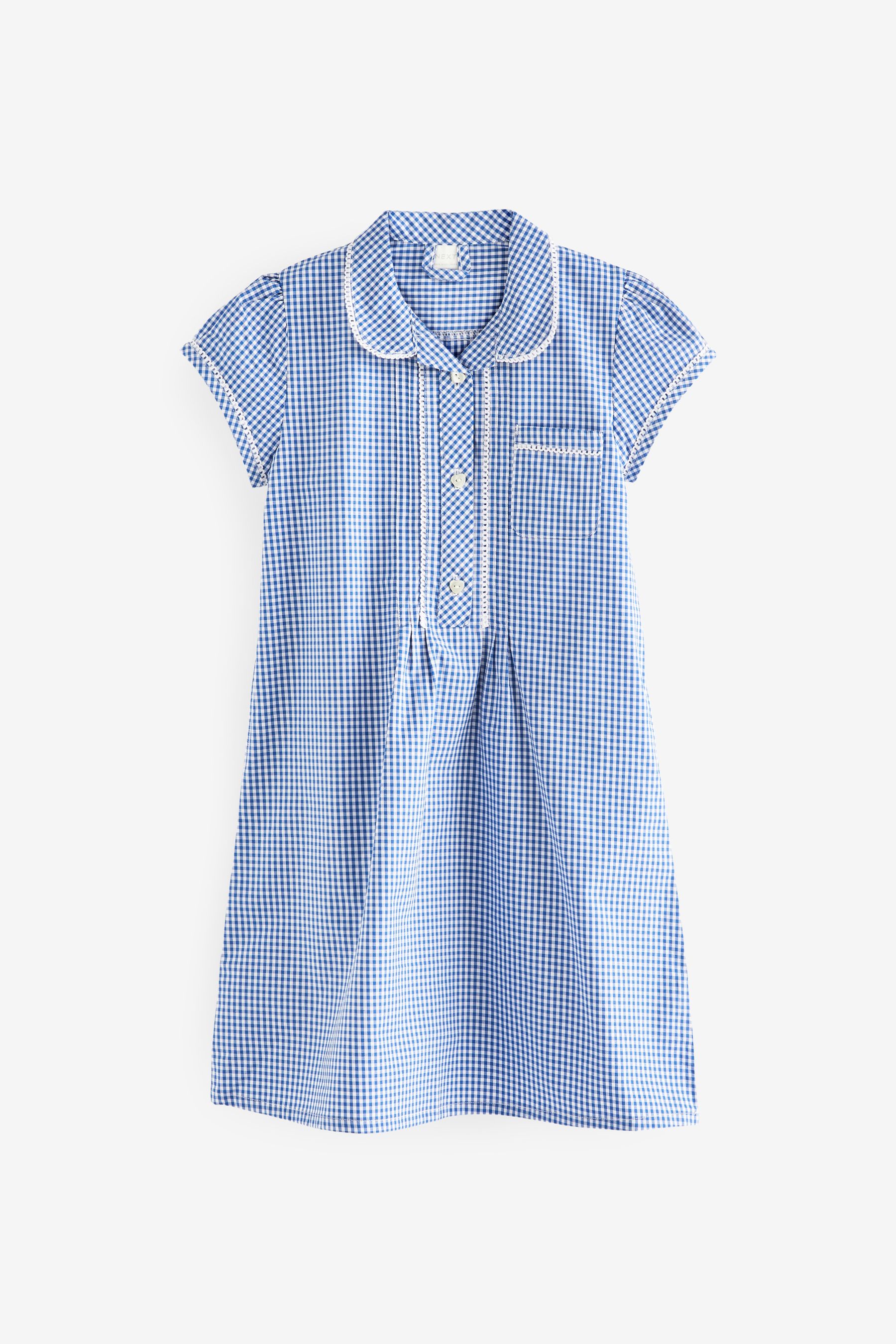 Buy Mid Blue Cotton Rich Button Front Lace Gingham School Dress 3 14yrs from Next USA
