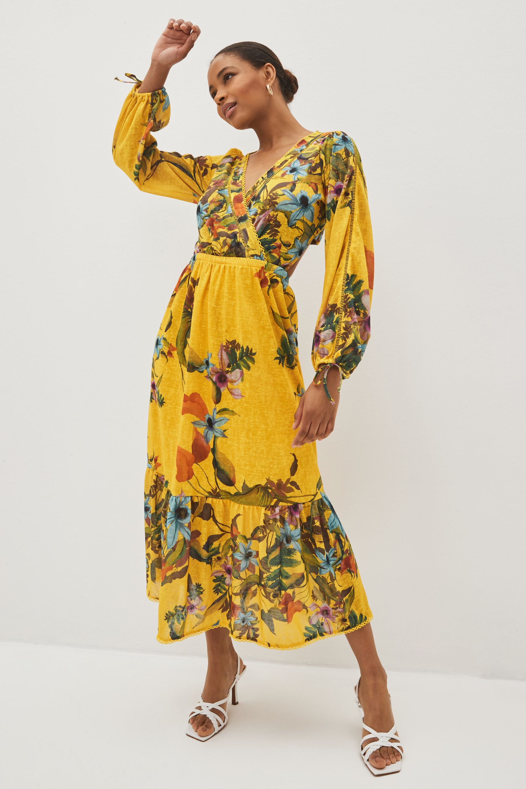 Long sleeve yellow midi dress top