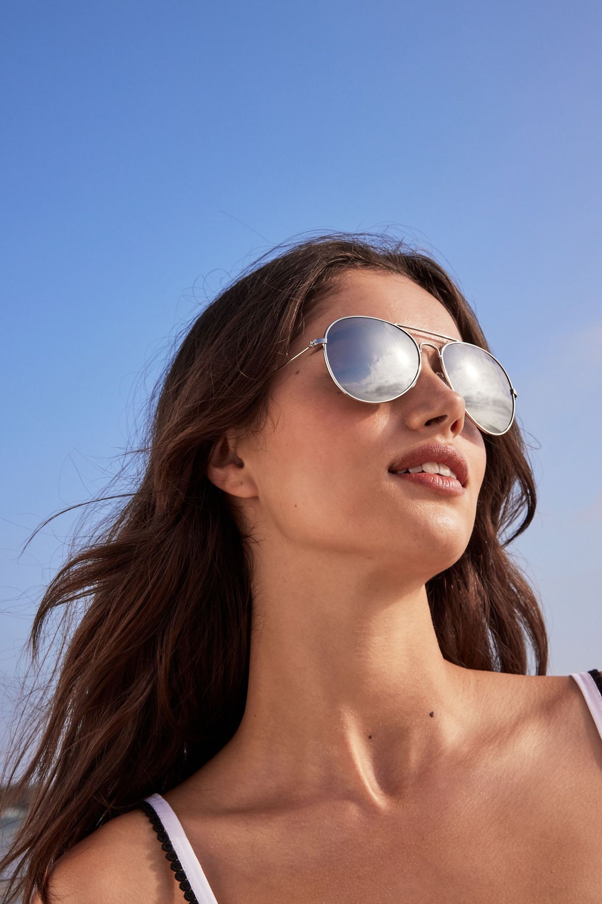 Silver Aviator Style Sunglasses - Image 1 of 5