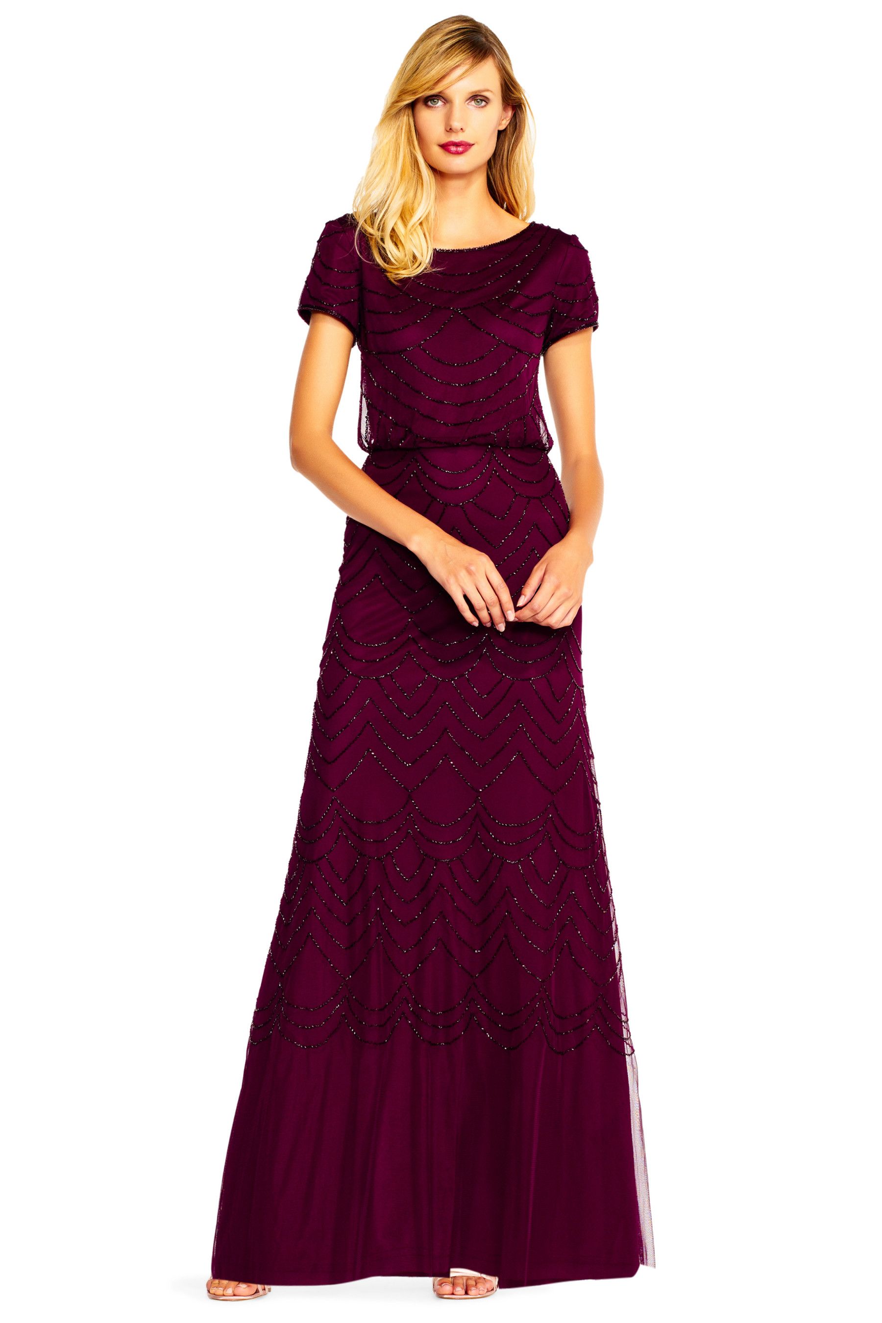 Adrianna Papell Blouson Beaded Pink Dress