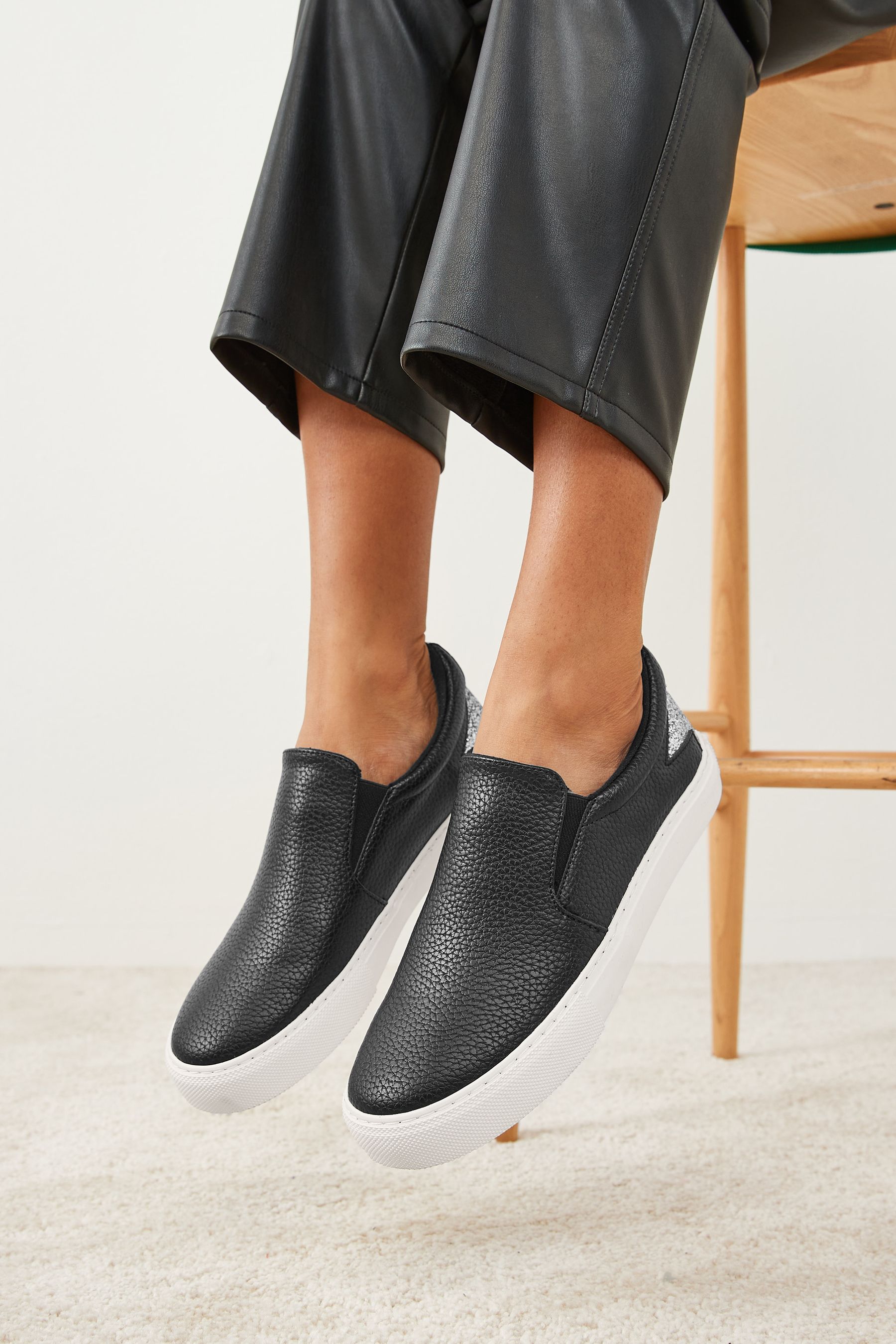 Buy Black Silver Forever Comfort Slip On Star Trainers from Next Luxembourg