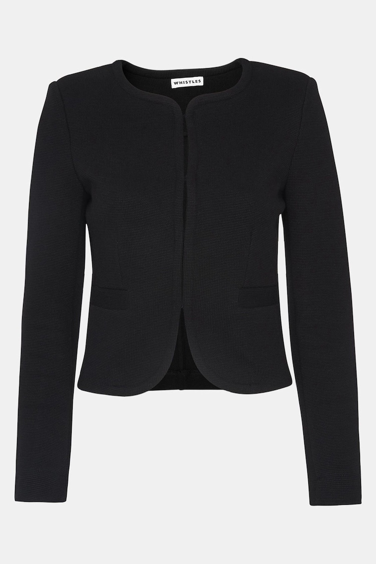 Whistles Black 100% Cotton Collarless Jersey Jacket - Image 5 of 5