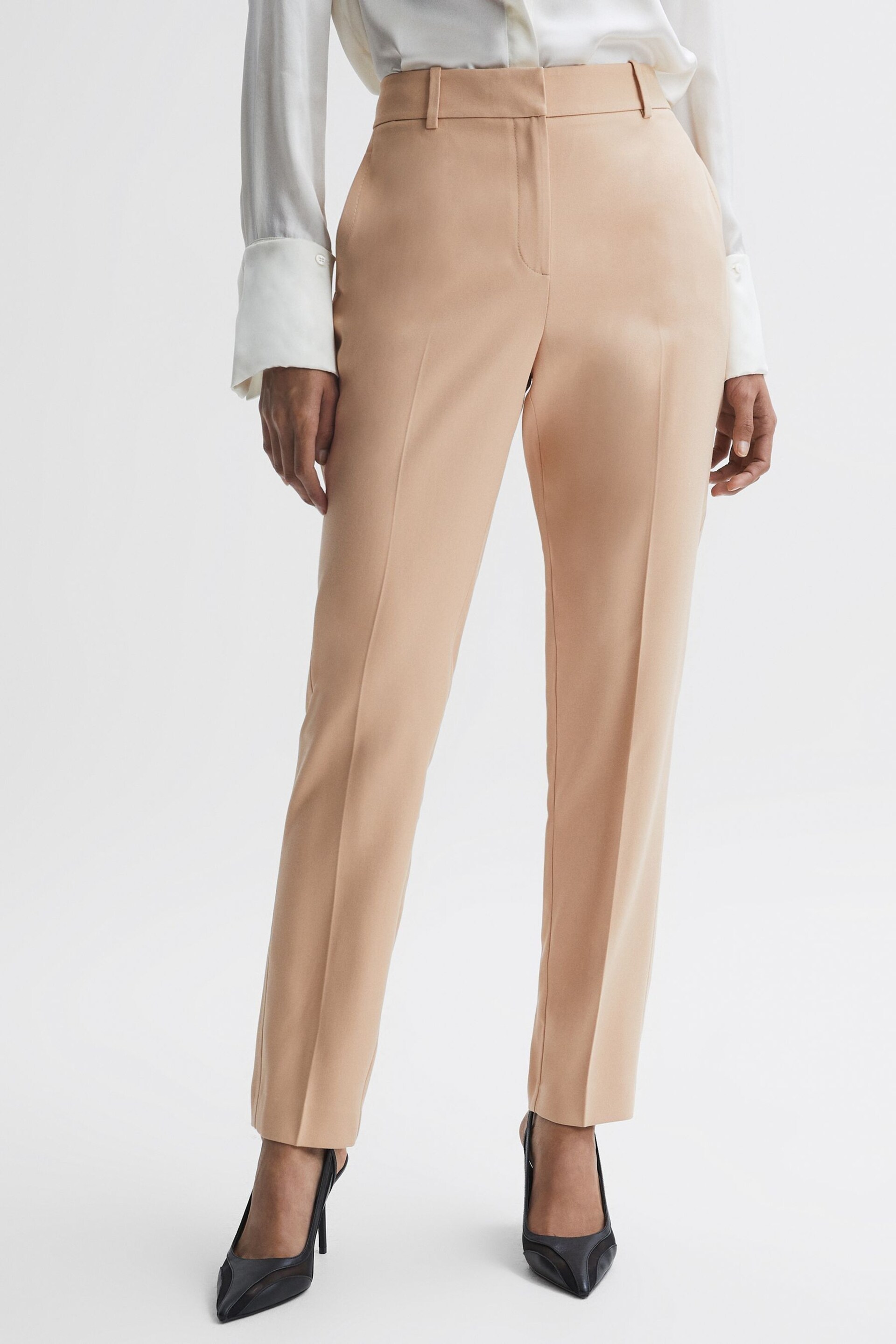 Reiss Camel Ember Slim Fit High Rise Trousers - Image 3 of 5