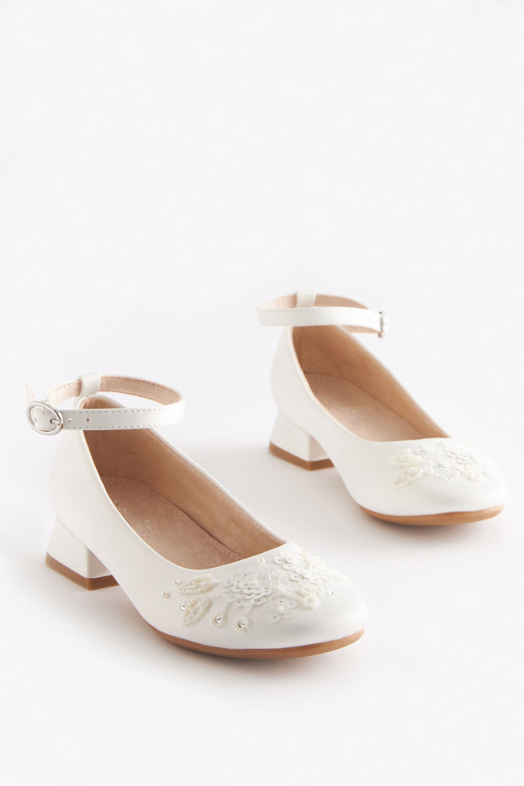 Buy Ivory Satin Floral Embellished Occasion Heel Shoes from Next Luxembourg