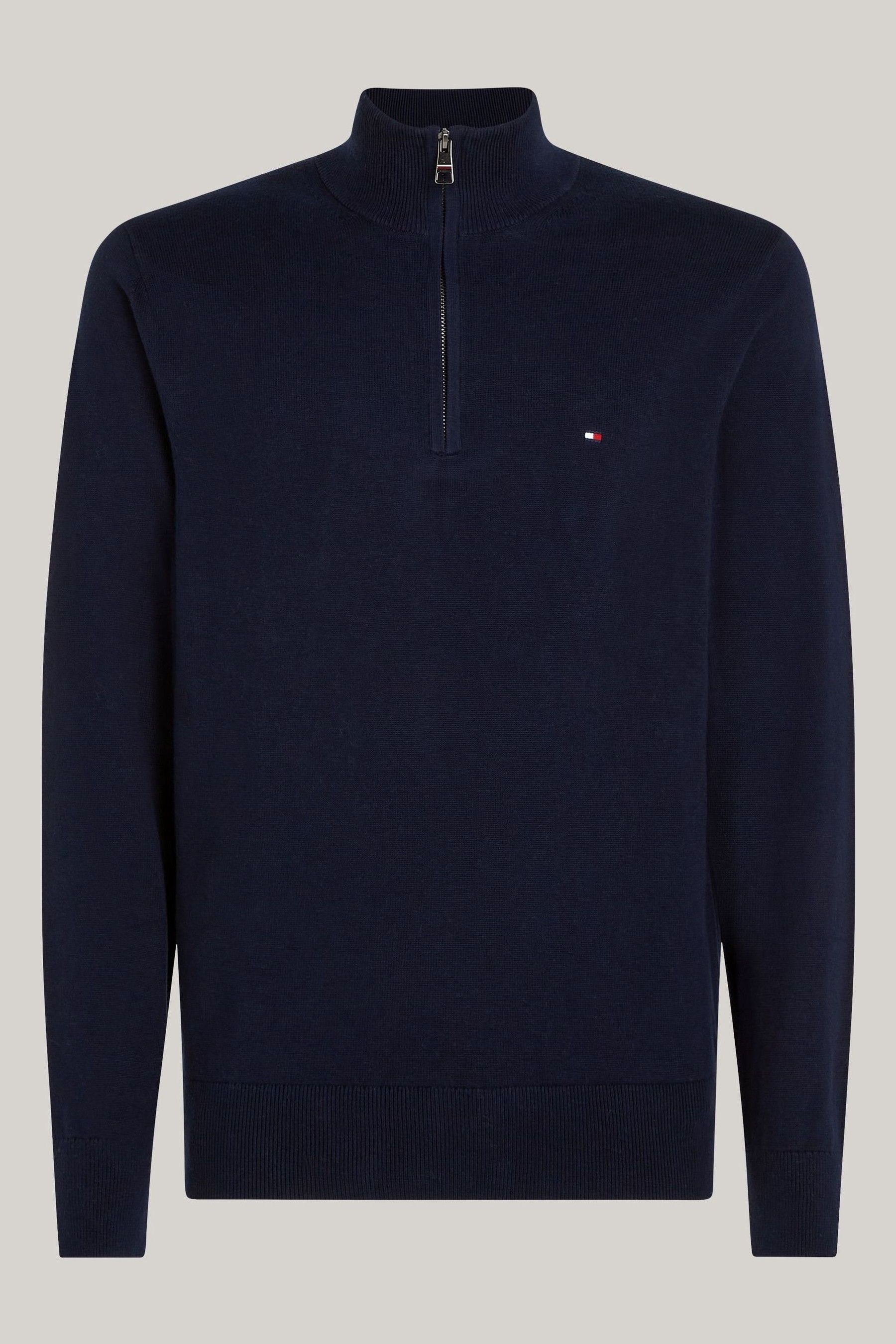 Buy Tommy Hilfiger Blue Quarter Zip Cotton Blend Jumper With Cashmere from the Next UK online shop