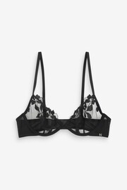 Black Non Pad Plunge Floral Embroidered Bra - Image 2 of 2