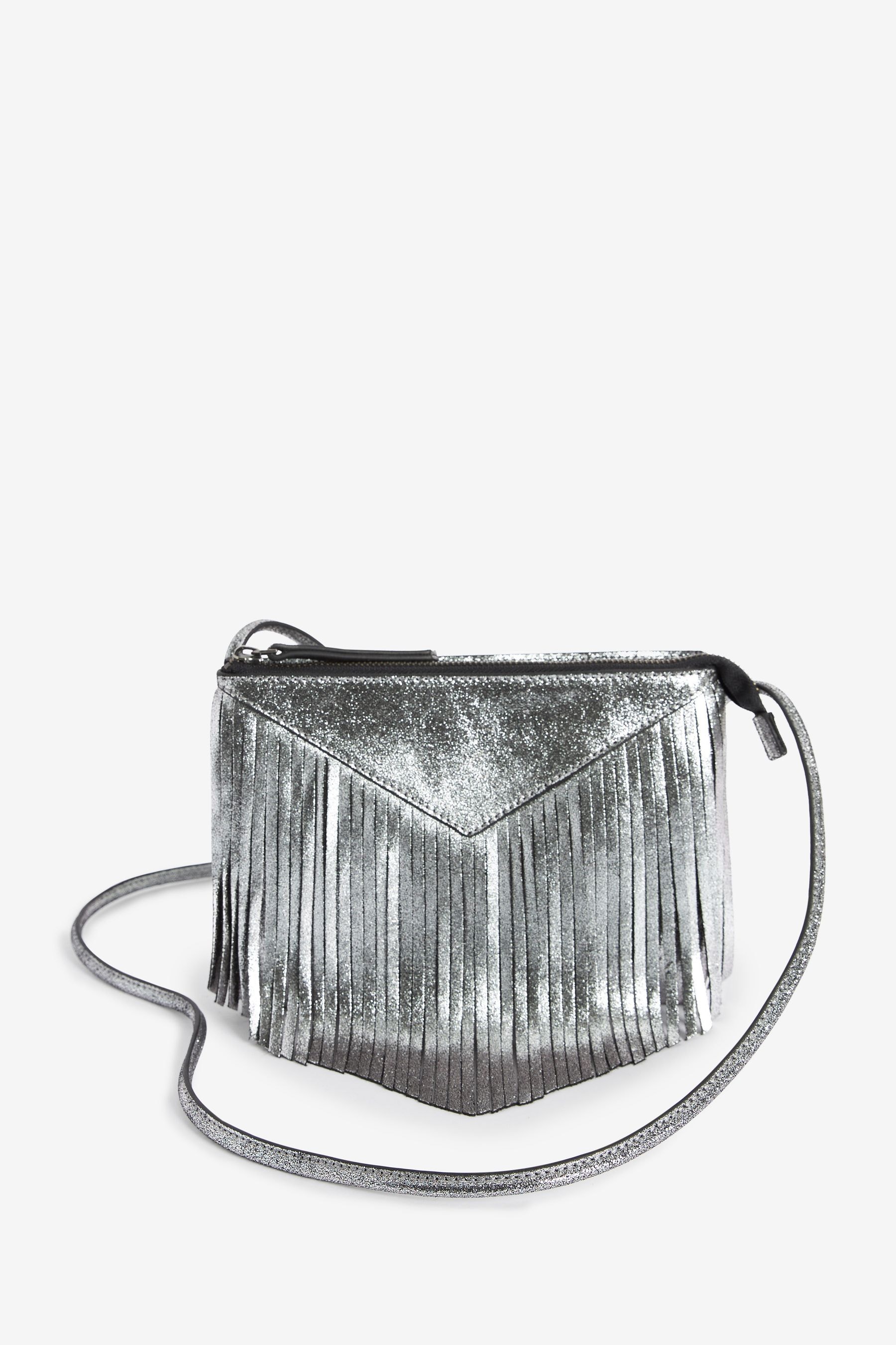 Buy Silver Metallic Leather Fringe Cross Body Bag from Next Ireland
