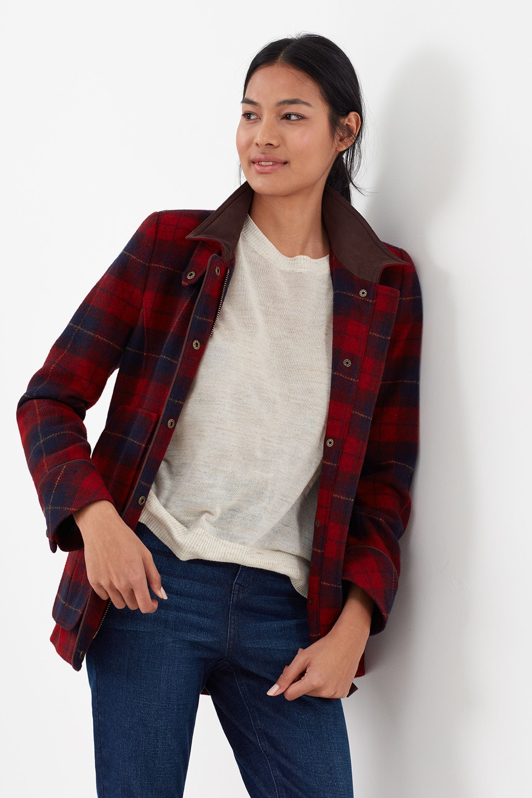 Joules red tweed field coat outlet