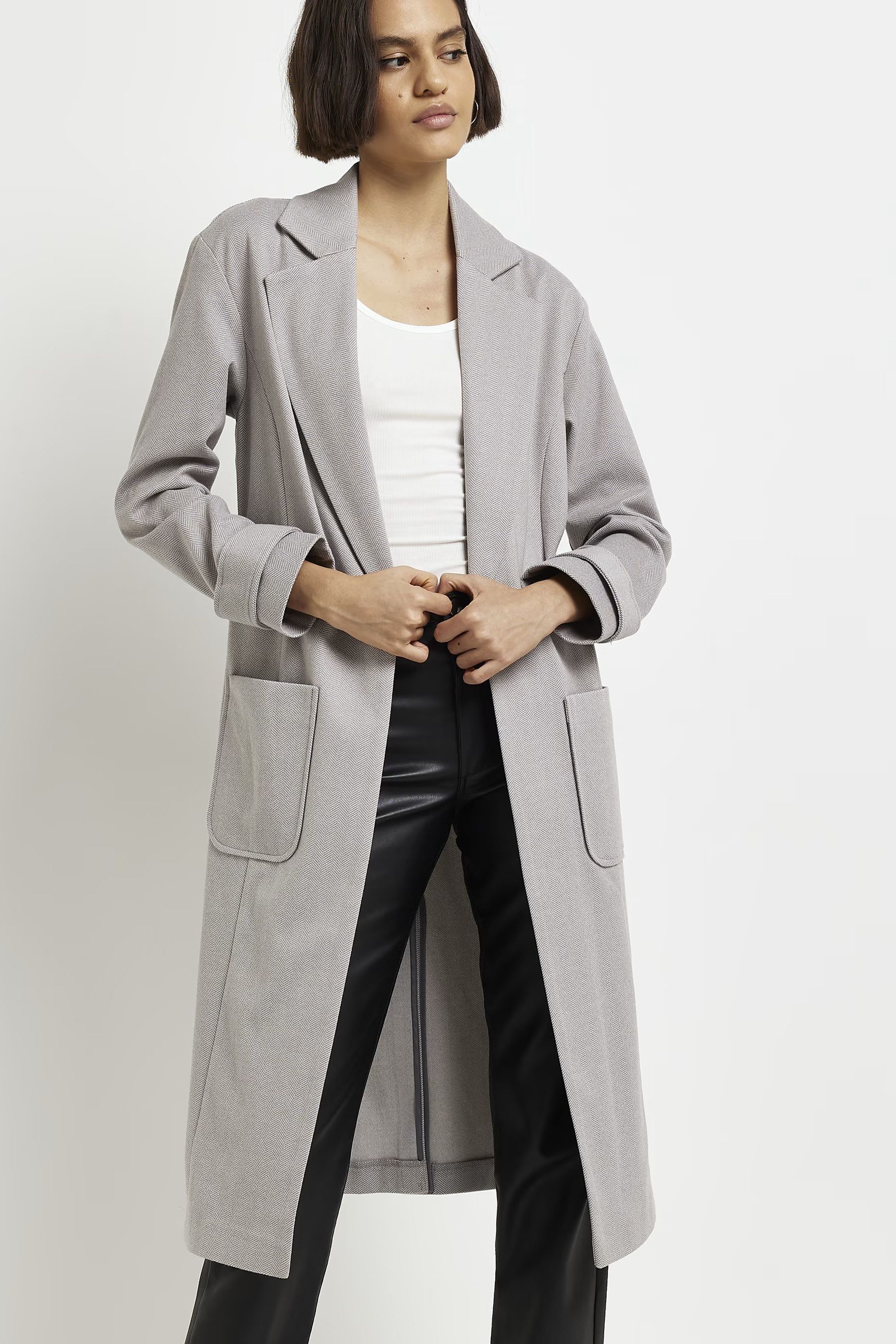Grey duster coat womens sales