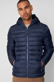 Threadbare Blue Matte Finish Padded Hooded Jacket - Image 1 of 5