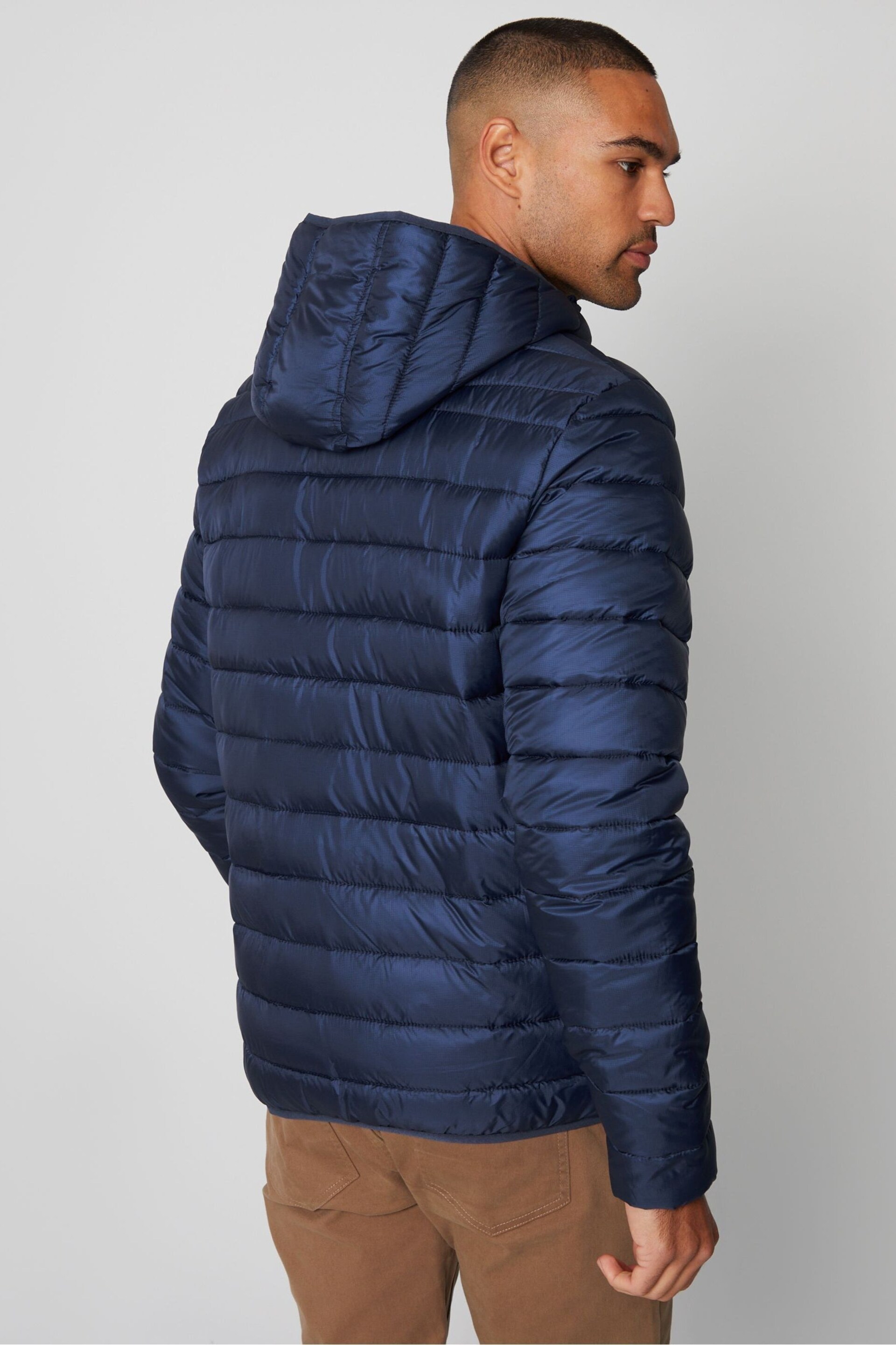 Threadbare Blue Matte Finish Padded Hooded Jacket - Image 2 of 5